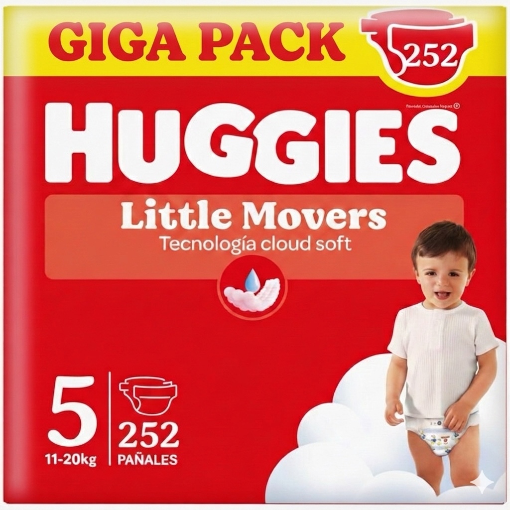 Huggies Little Movers - Ultra Comfort Pañales para Bebé, Tallas 3,4,5 y 6. Cintura Flexible, Elástica y Suave, Efecto Anti-Humedad, Mantiene al Bebé Seco hasta 12 horas, Comodidad para la piel 24/7, Diseños Disney.