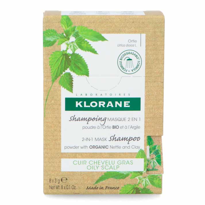 Klorane Champu Mascarilla 2en1 Polvo de Ortiga y Arcilla 8 Sobres