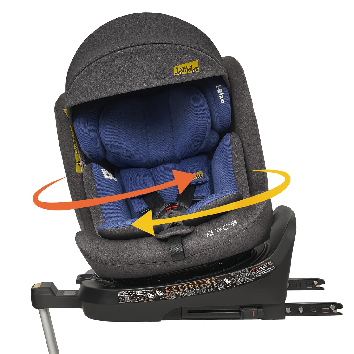 Siège auto enfant bleu pivotant à 360 degrés avec ISOFIX, jambe de force et canopy amovible