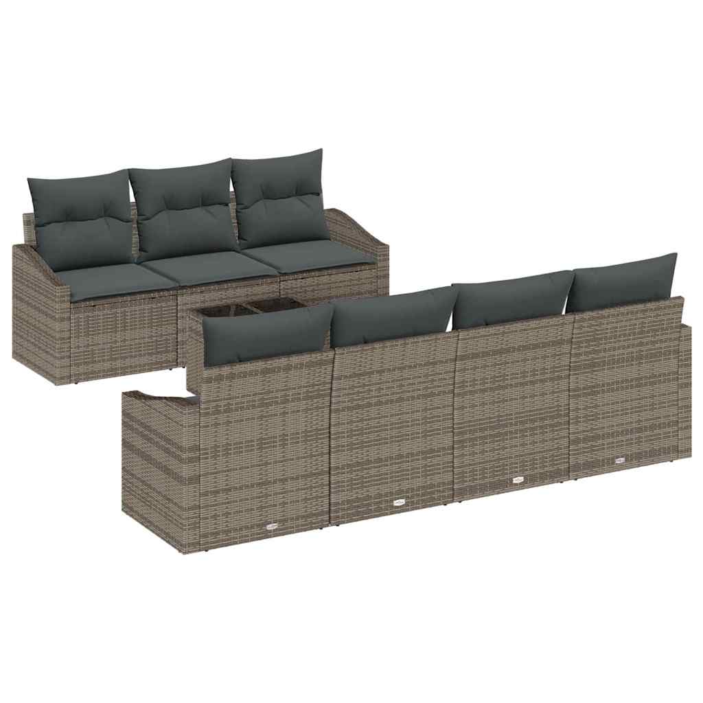 vidaXL Juego de Sofá con cojín con almohada 8 pcs Gris ratán sintético