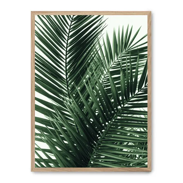Cuadro palm leaves 30x40cm, Póster impreso en papel de primera calidad de 180gr, montado sobre marco de madera MDF acabado roble., Botánica - Palmeras