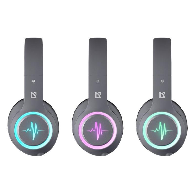 Defender freemotion b571 led headphones wireless and wired headband calls/music/sport/daily use bluetooth gray