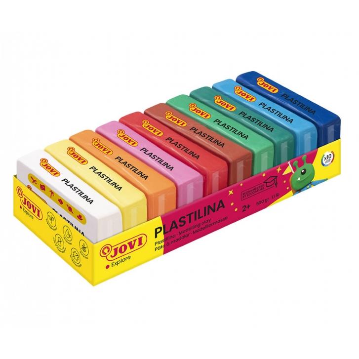 Jovi Plastilina Pack Kit de 10 Pastillas Unidades de Plastilina Colores Surtidos, Tamaño Pequeño, No se Seca, Modelable con una Gran Plasticidad, Regalo Educativo para Niños, Ideal para el Colegio, Recambio. Vuelta al Cole, Material Escolar Primaria