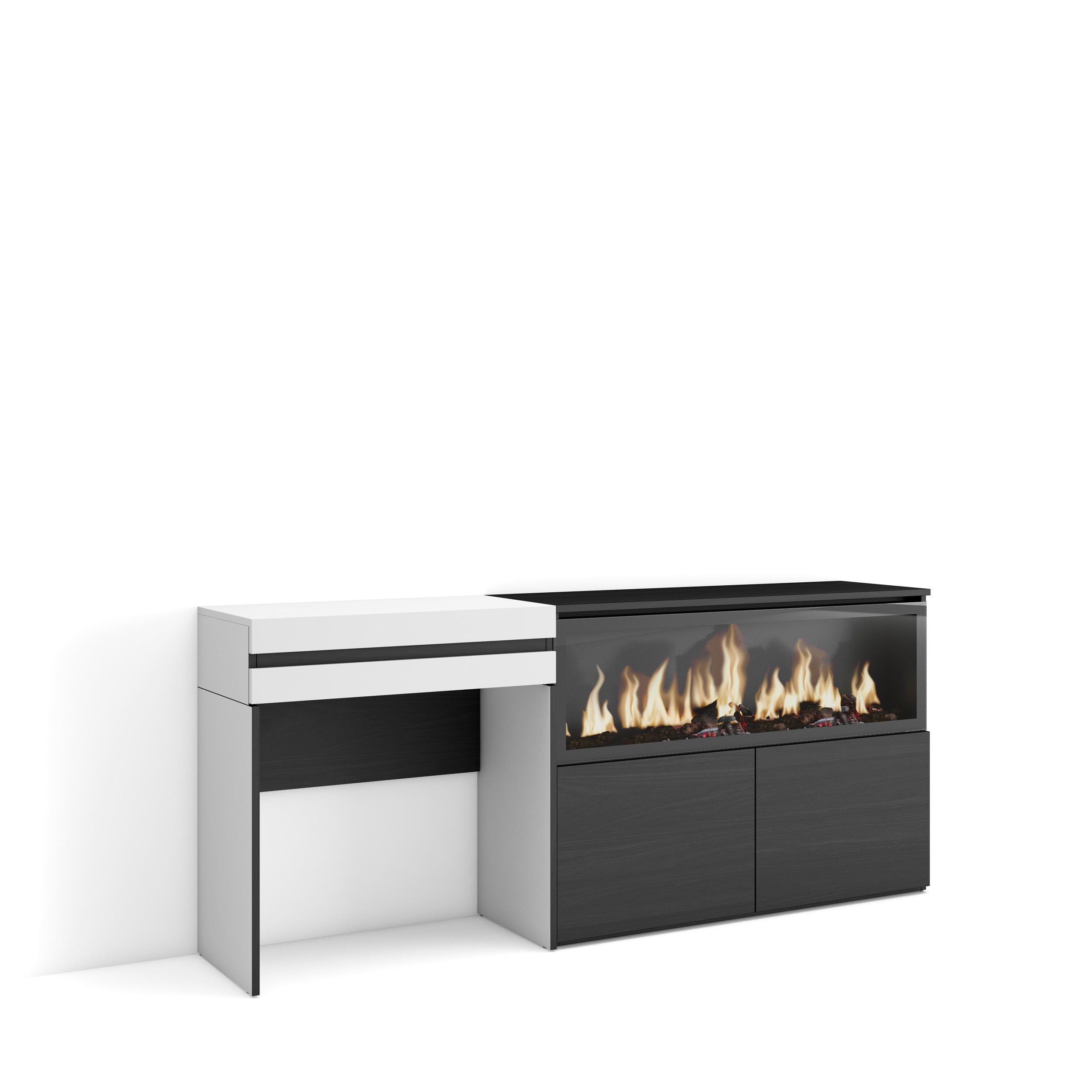 Skraut Home, Tocador con cajón, 177x35x75cm, Chimenea eléctrica XXL led, Módulo dos puertas, Varios colores