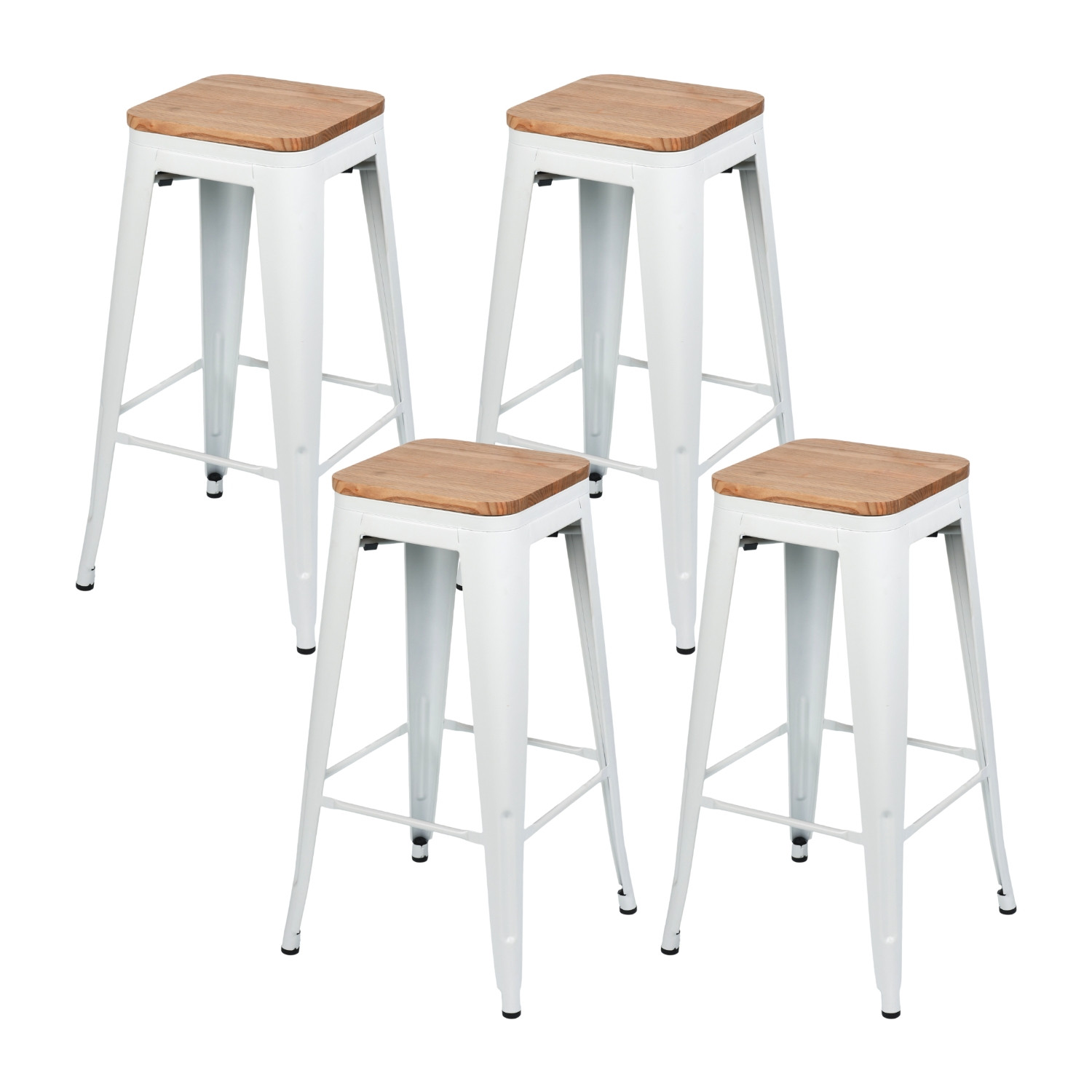 Pack 4 Taburetes Medios Industriales Apilables de Acero y Madera 43x43x76cm Thinia Home
