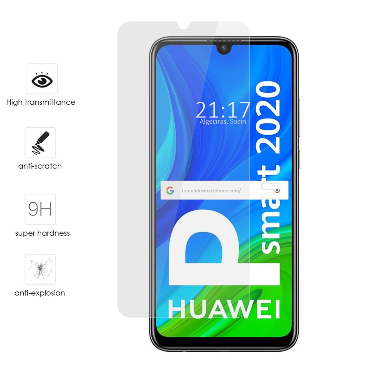 Tumundosmartphone Protector Cristal Templado para Huawei P Smart 2020 Vidrio