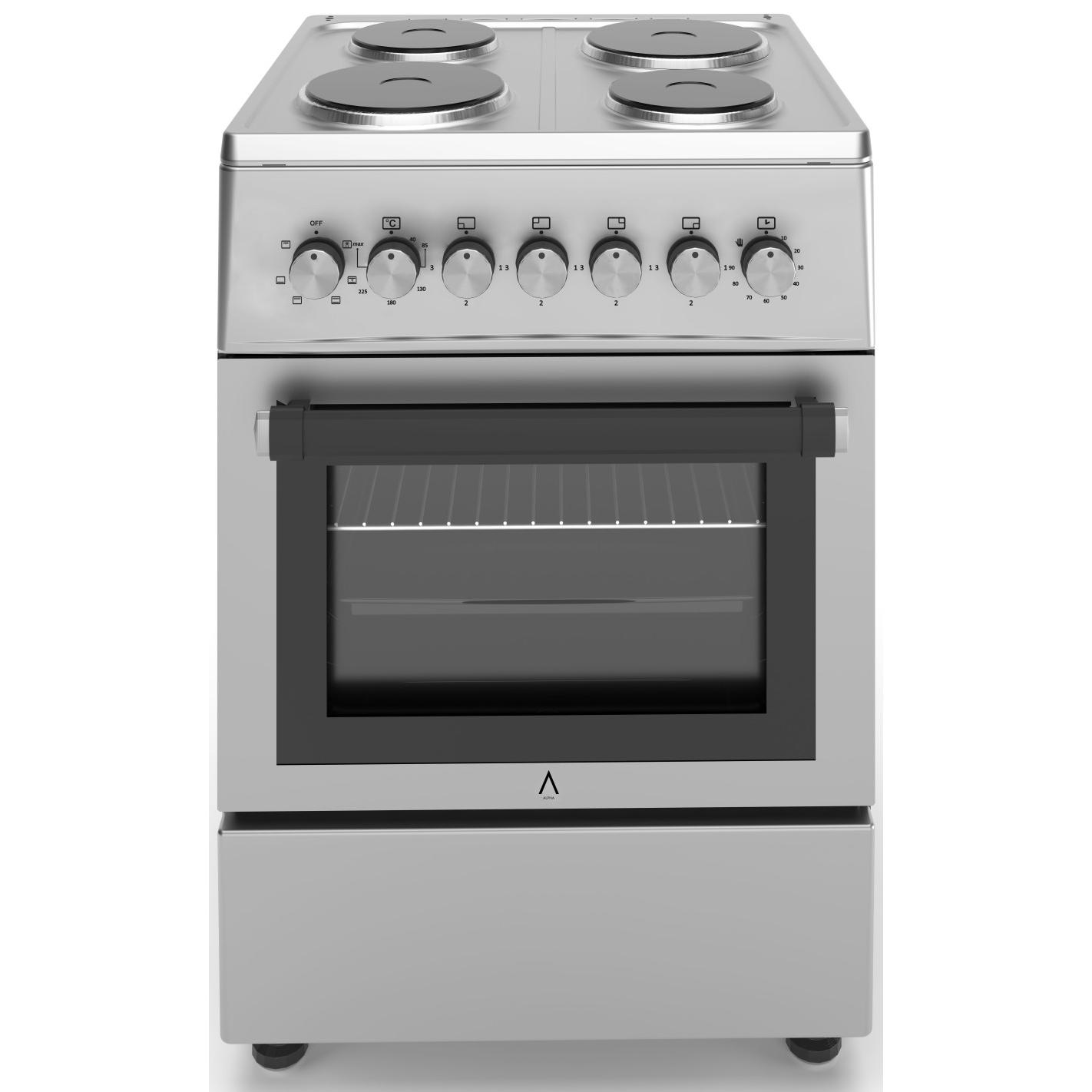 ALPHA Cocina Eléctrica VULCANO LUX-60E Inox, Horno 6 Funciones, Ventilador, Cristal Extraíble, **Alta Gama**