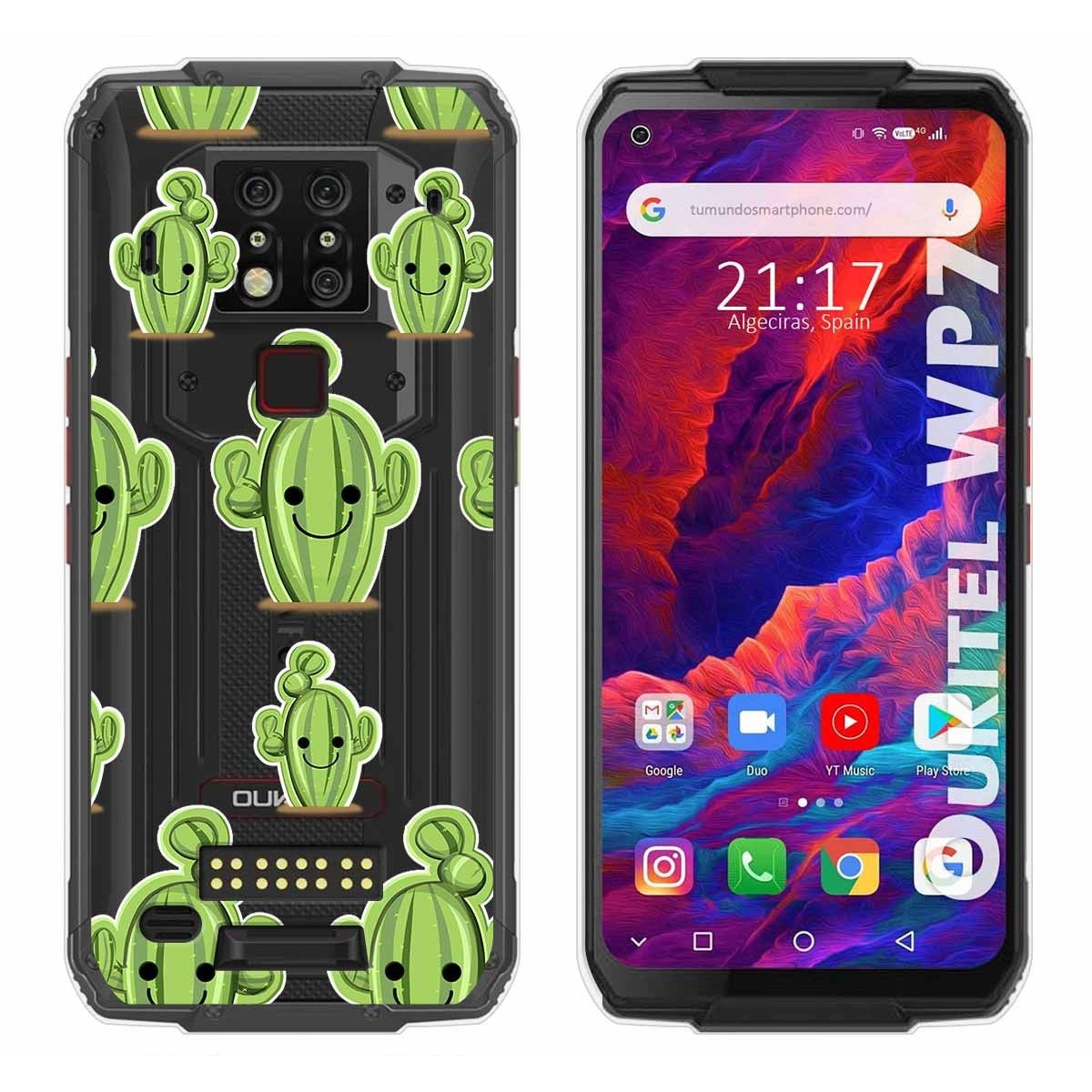 Tumundosmartphone Funda Gel Transparente para Oukitel Wp7 diseño Cactus Dibujos