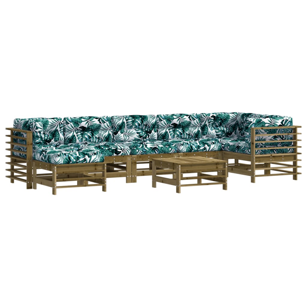 vidaXL Juego de muebles jardín 8 pzas y cojines madera pino impregnada
