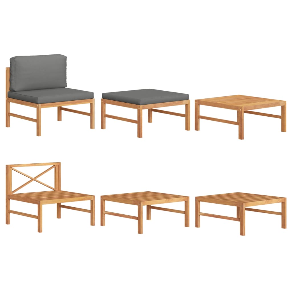 vidaXL Set de muebles de jardín 3 pzas madera teca cojines gris oscuro