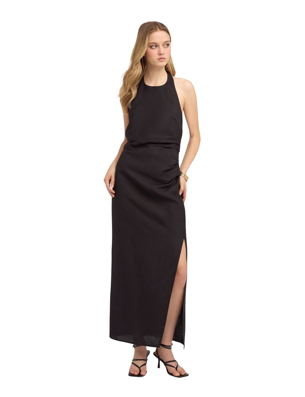 Motivi - Vestido largo en mezcla de lino con drapeado