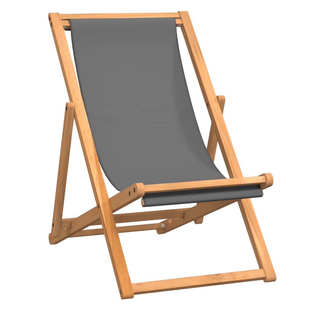vidaXL Silla de playa plegable madera maciza de teca gris