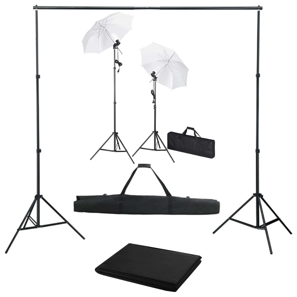 vidaXL Kit Estudio Fotográfico con Telón de Fondo Lámparas y Paraguas Focos Color Blanco,  Negro,  Verde y mas