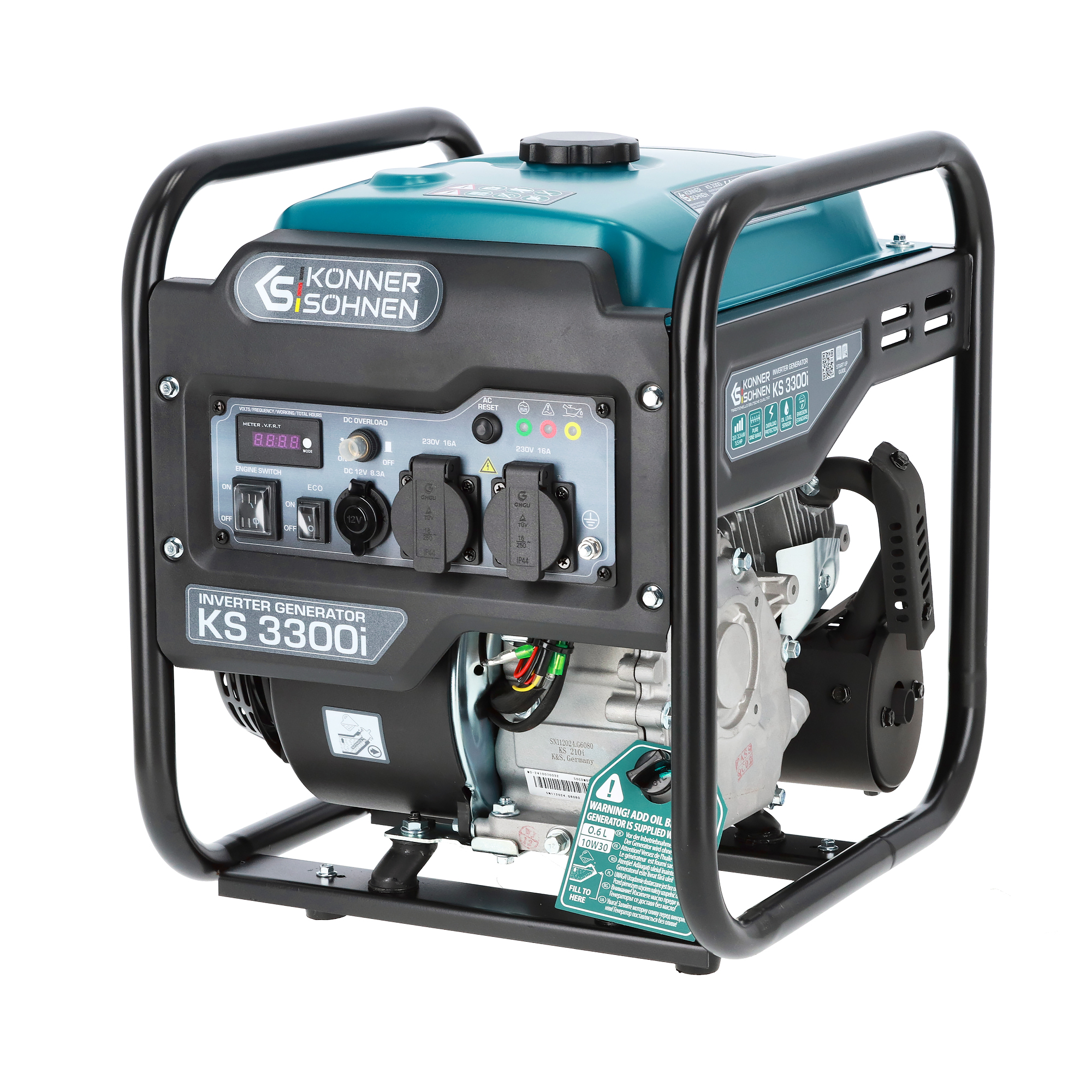 Generador inverter Könner & Söhnen KS 3300i, máxima de 3300W, 2x Schuko 230 V, pantalla LED, bobinado de cobre, EURO V