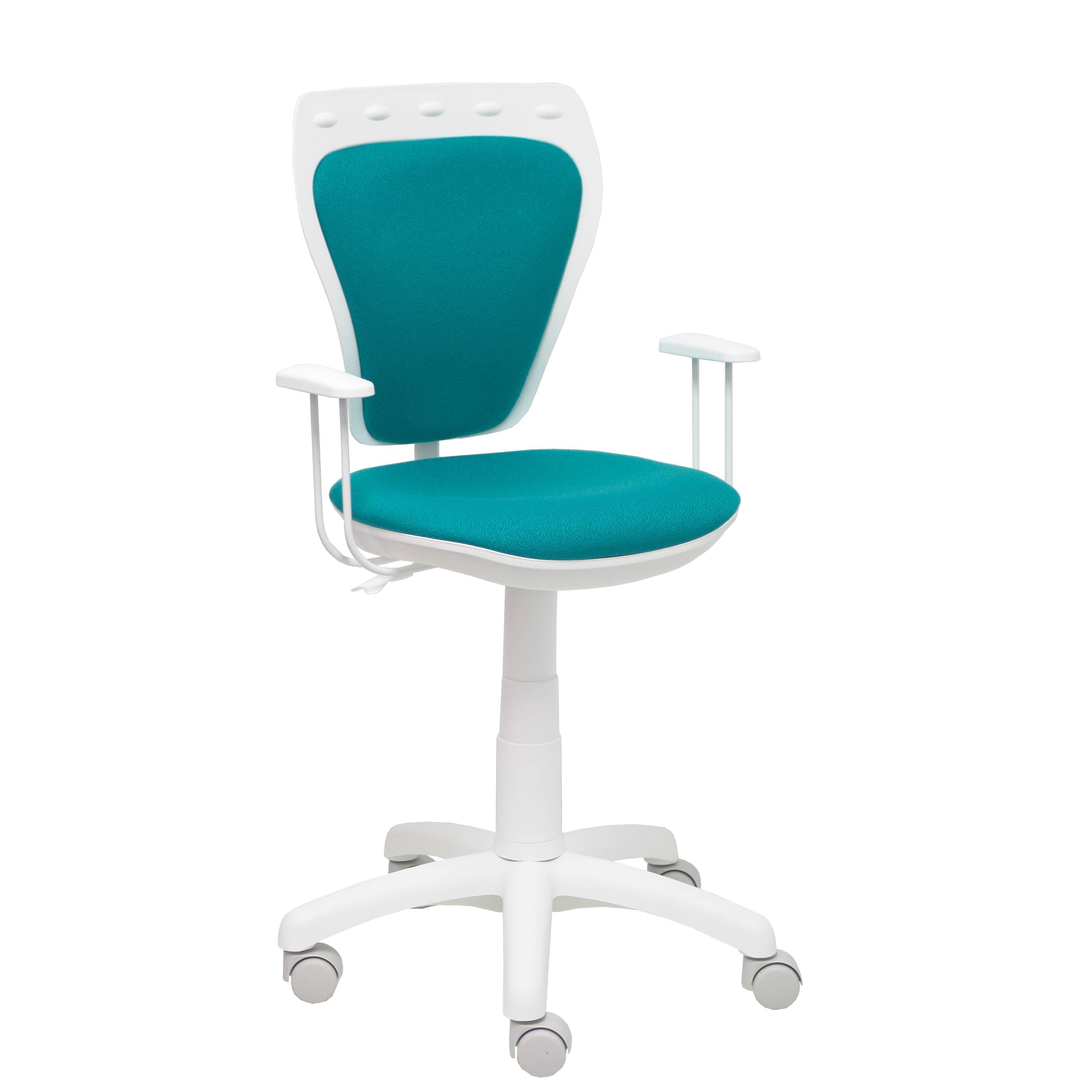 Piqueras Y Crespo Silla Juvenil Ergonómica Blanca y Turquesa para Niños y Adolescentes con Brazos Fijos y Asiento Regulable en Altura