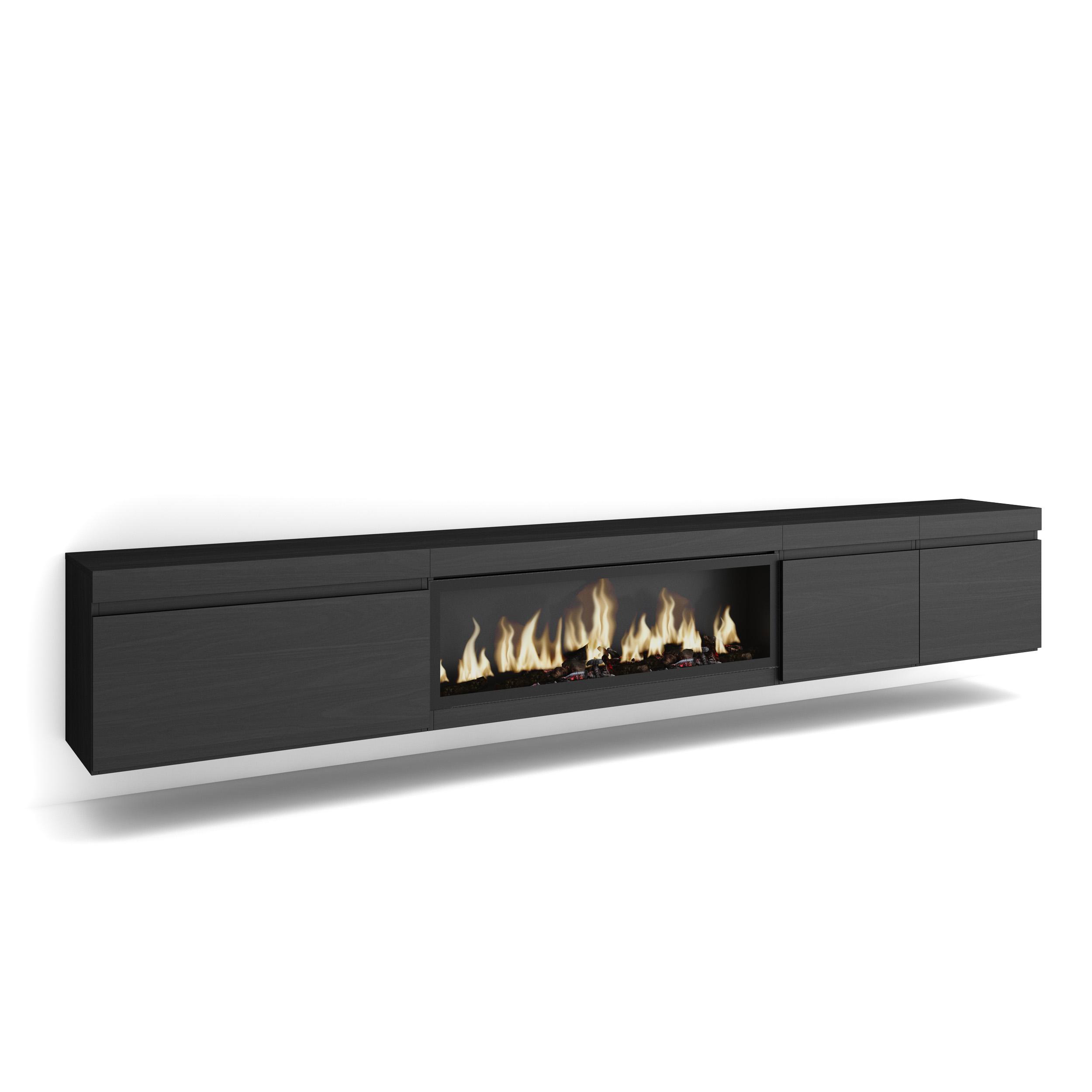 Skraut Home, Mueble TV, 288x35x45cm, Chimenea eléctrica XXL led efecto fuego 3d, Colgado, Suspendido