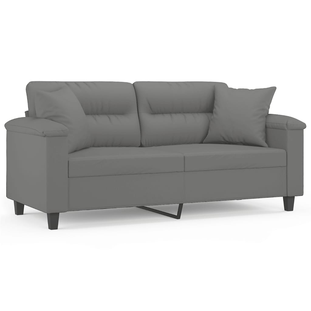 vidaXL Sofá de 2 plazas con cojines tela microfibra gris oscuro 140 cm