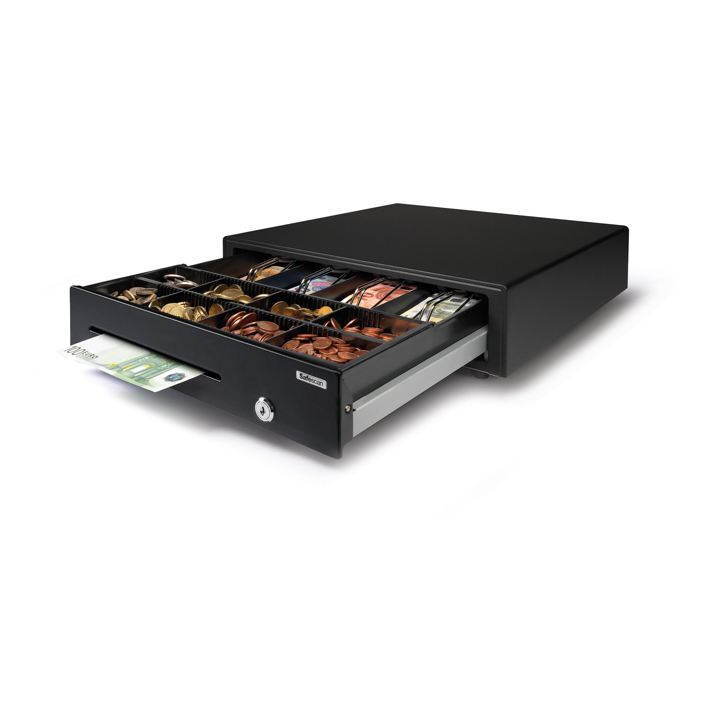 Cajón Portamonedas Safescan Sd-4141 para Negocios de Volumen Medio con Gaveta Adicional y Tapa con Llave