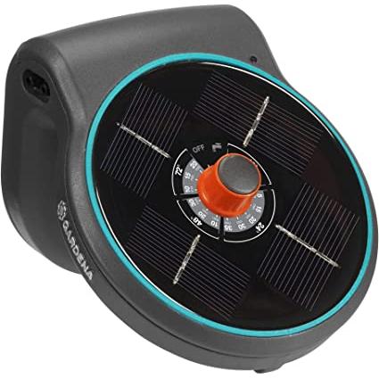 Gardena Kit de riego Solar AquaBloom, Sistema de riego Que Funciona con energía Solar, para Plantas de balcón y macetas, Color Negro/Turquesa/Naranja, Hasta 5.900 L/h con interruptor de flotador