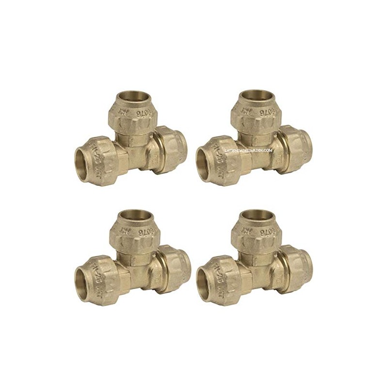 SUINGA Pack 4 Te Latón 40mm para tuberia de polietileno 40 mm | Accesorio de laton con Certificado Aenor | Te de latón fontaneria