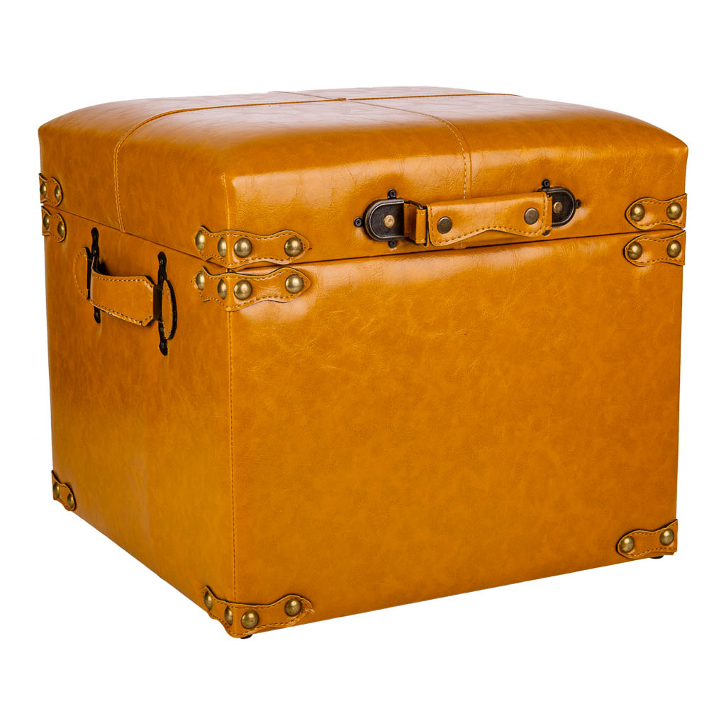 WANDERLUST DECO Taburete Cajón de polipiel naranja 38x38x35h cm