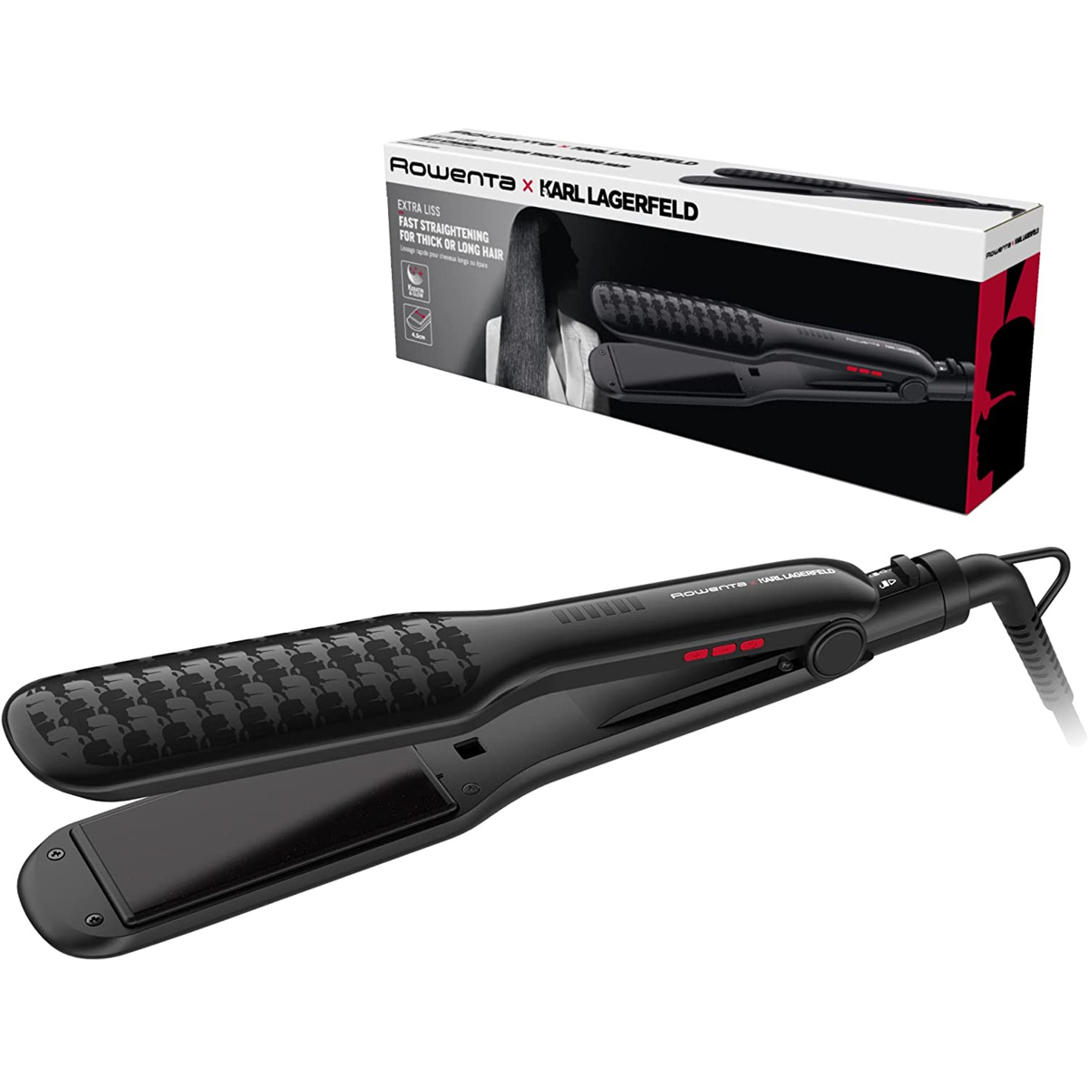 Plancha de pelo Rowenta Extra Liss SF411L, Alisador, Recubrimiento Keratina, Turmalina, pantalla LED, Sistema placas flotantes, ajuste de temperatura, apagado automático