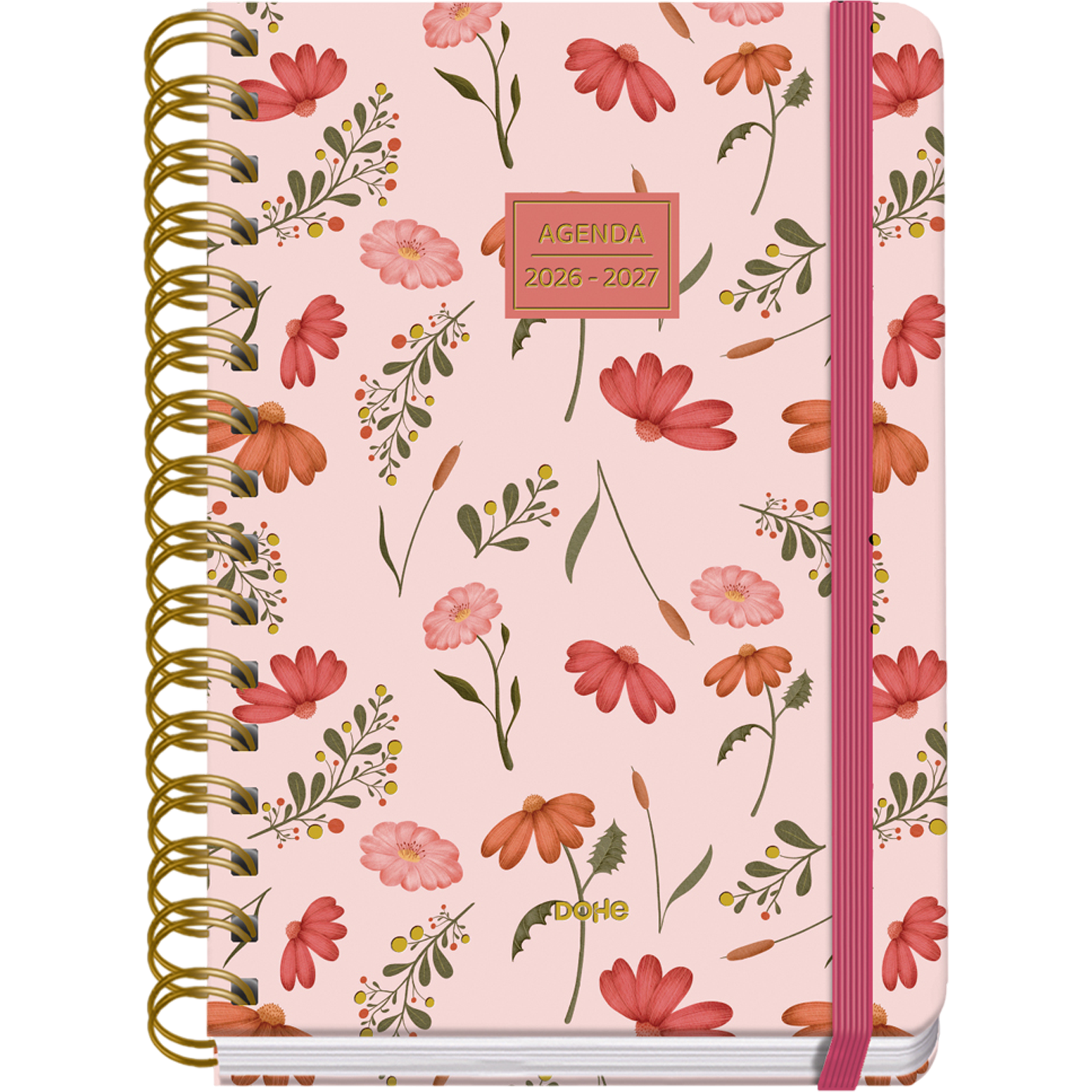 Dohe - Agenda Escolar 2026 2027 - Septiembre a Junio, Semana Vista, A5 (15x21 cm), Tapa Dura Suave, Espiral Doble, Cierre con Goma Elástica, 2 Páginas de Pegatinas, Español e Inglés