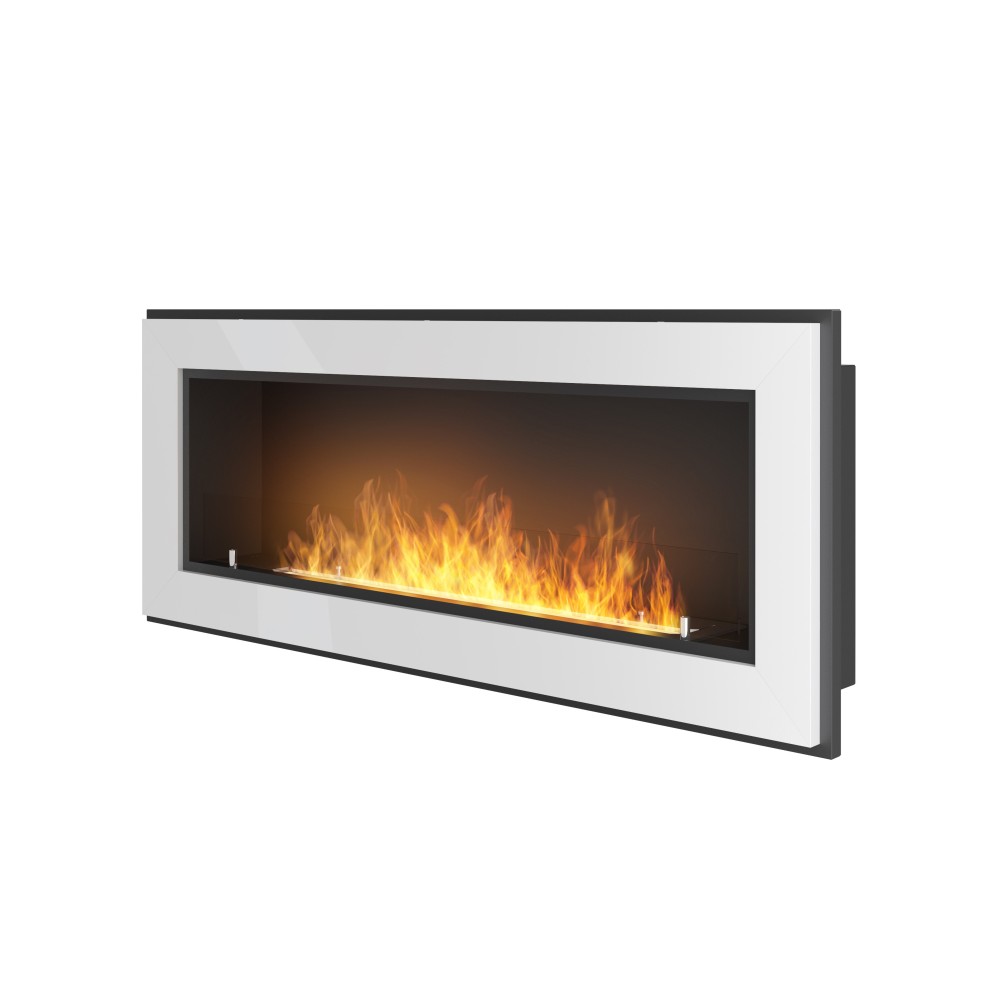 Chimenea de bioetanol empotrada Frame 1200 SimpleFire blanca con cristal