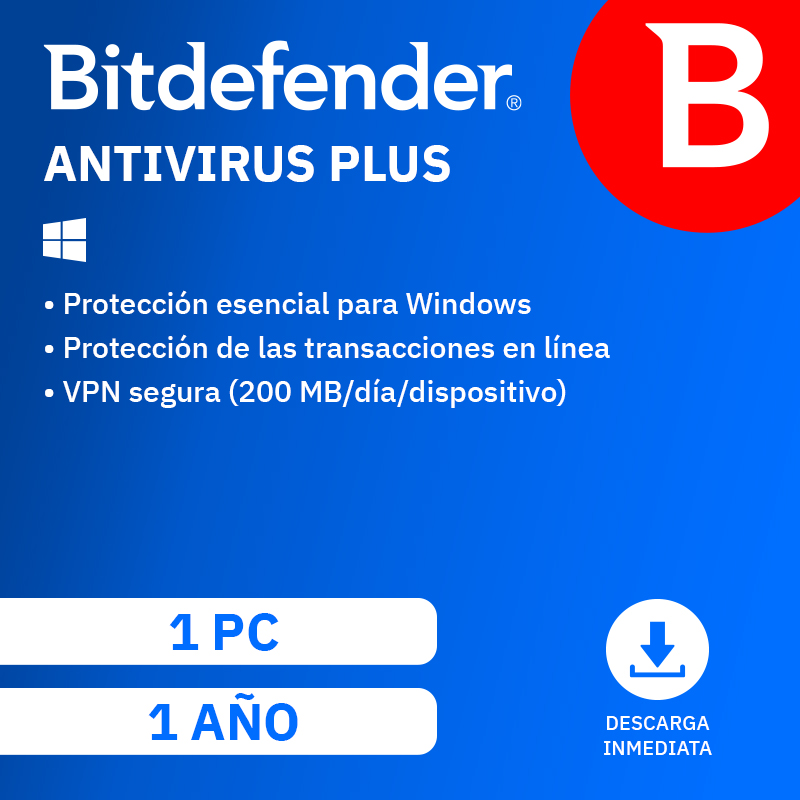 Bitdefender Antivirus Plus (1 dispositivo - 1 año - PC - Formato Digital)