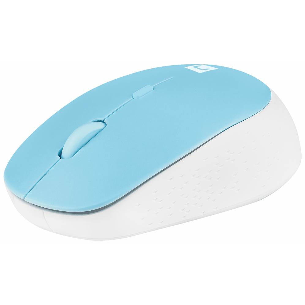 NATEC Harrier 2 Bluetooth Optical Mouse 1600 DPI, ergonomic design for right hand use, features 4 buttons, scroll wheel, powered by batteries, available in blue and white, perfect for office or gaming.