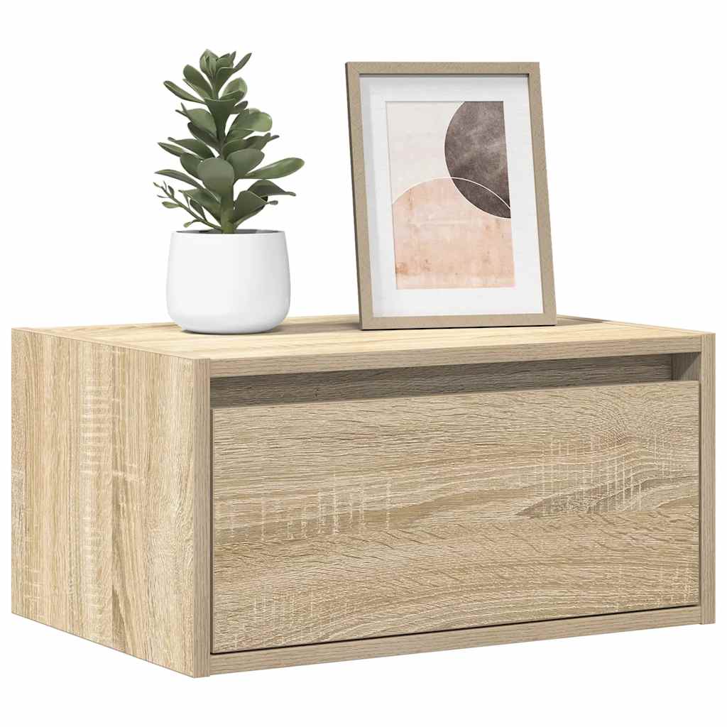 vidaXL Mesita de noche de pared con luces LED roble marrón en color Marrón roble/Gris sonoma/Blanco y más | estructura resistente ideal para salón dormitorio o estudio