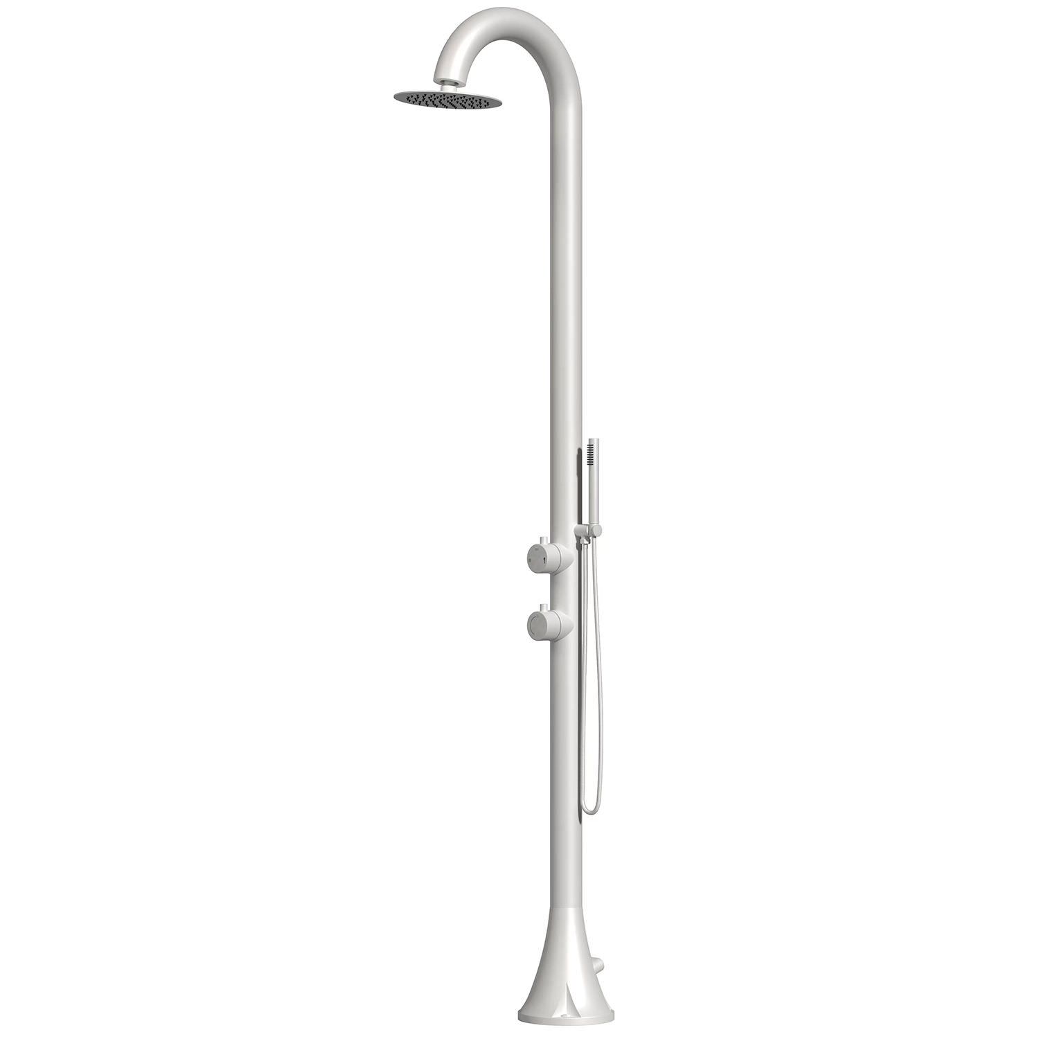 SINED Ducha de Piscina LUNA D BIANCA en Acero Inoxidable 316l Náutico Blanco Con Ducha de mano Doble conexión inferior y lateral Instalación en interior o exterior Agua fría y caliente