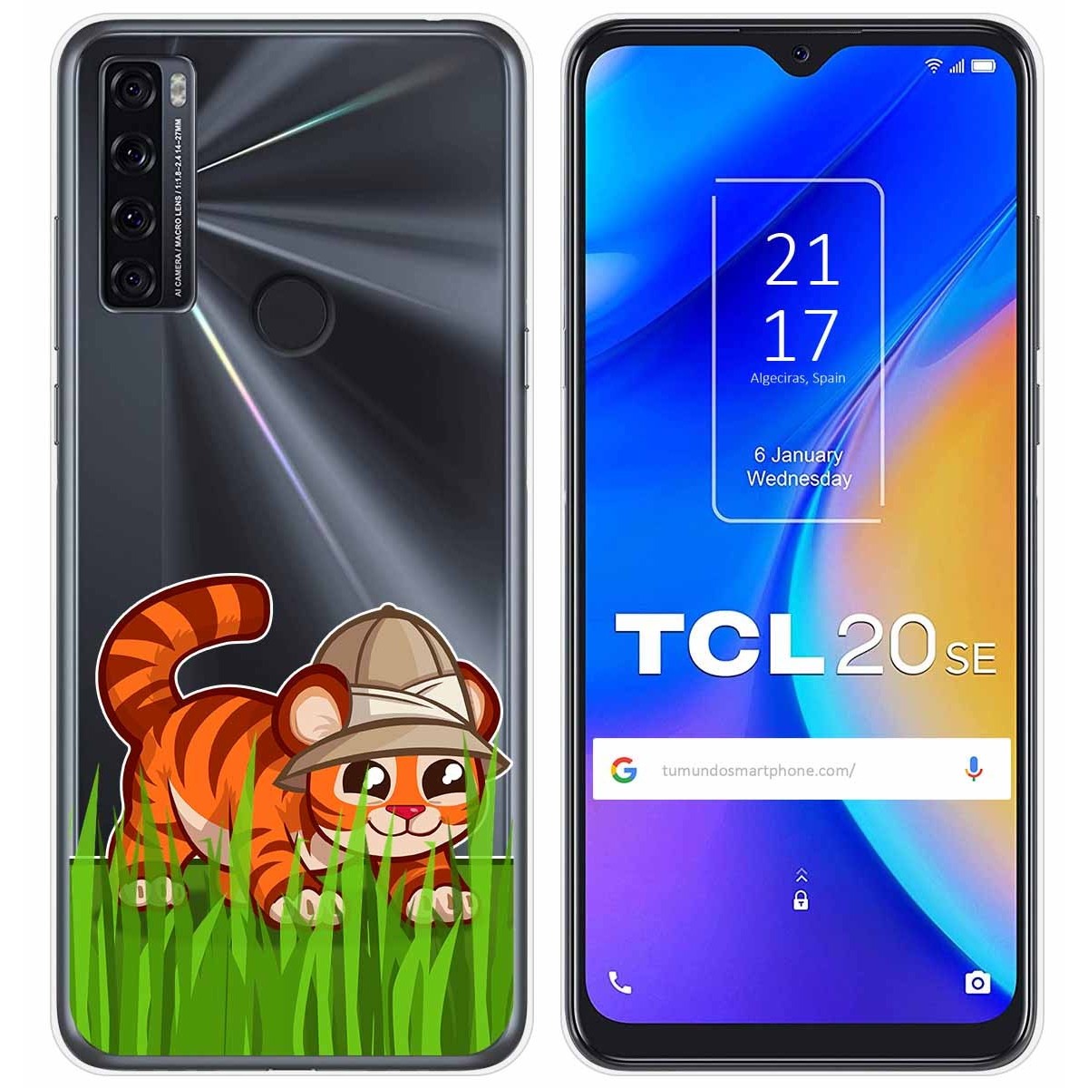 Tumundosmartphone Funda Gel Transparente para TCL 20 SE diseño Tigre Dibujos
