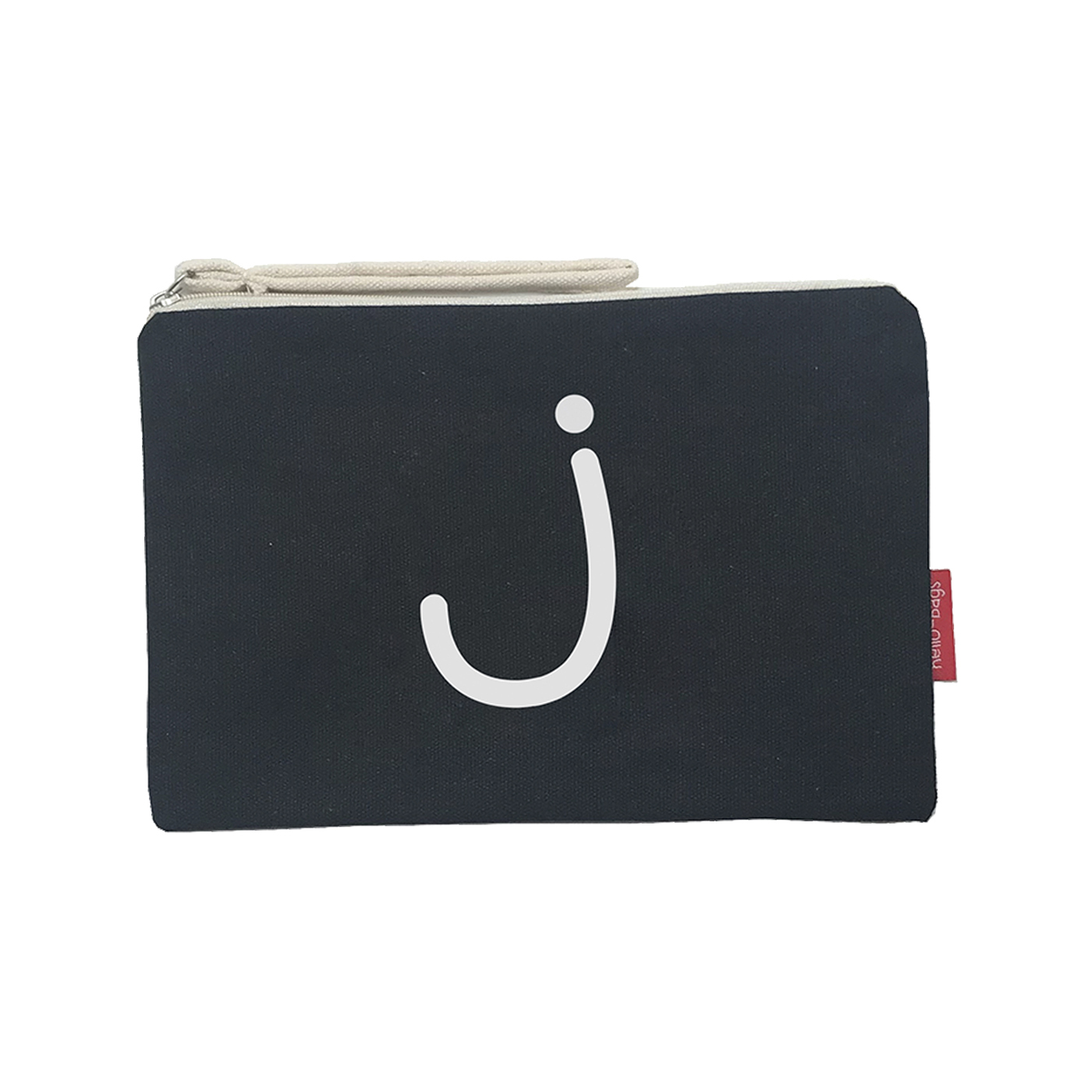 Hello-Bags. Bolso Neceser / Cartera de Mano con cremallera y forro interior. Exterior: Algodón 100%. Incluye sobre kraft de regalo. Modelo J. Color: Crudo / Negro. 23x15,5 cm.