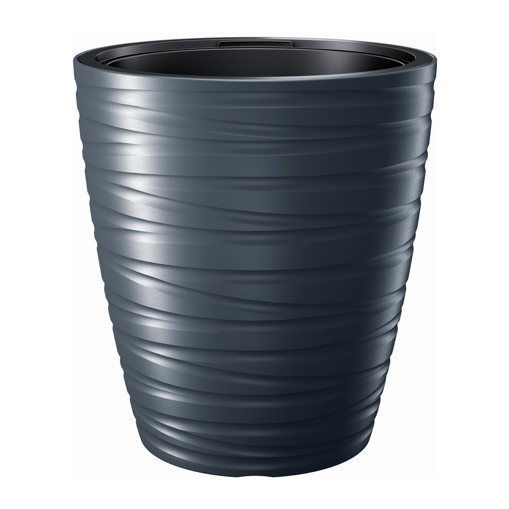 Prosperplast Maceta con Deposito 16L Maze de Plastico en Color Gris Piedra 29,6 (largo) X 29,6 (ancho) X 32,9 (alto) Cm - Funcionalidad y Diseño Moderno