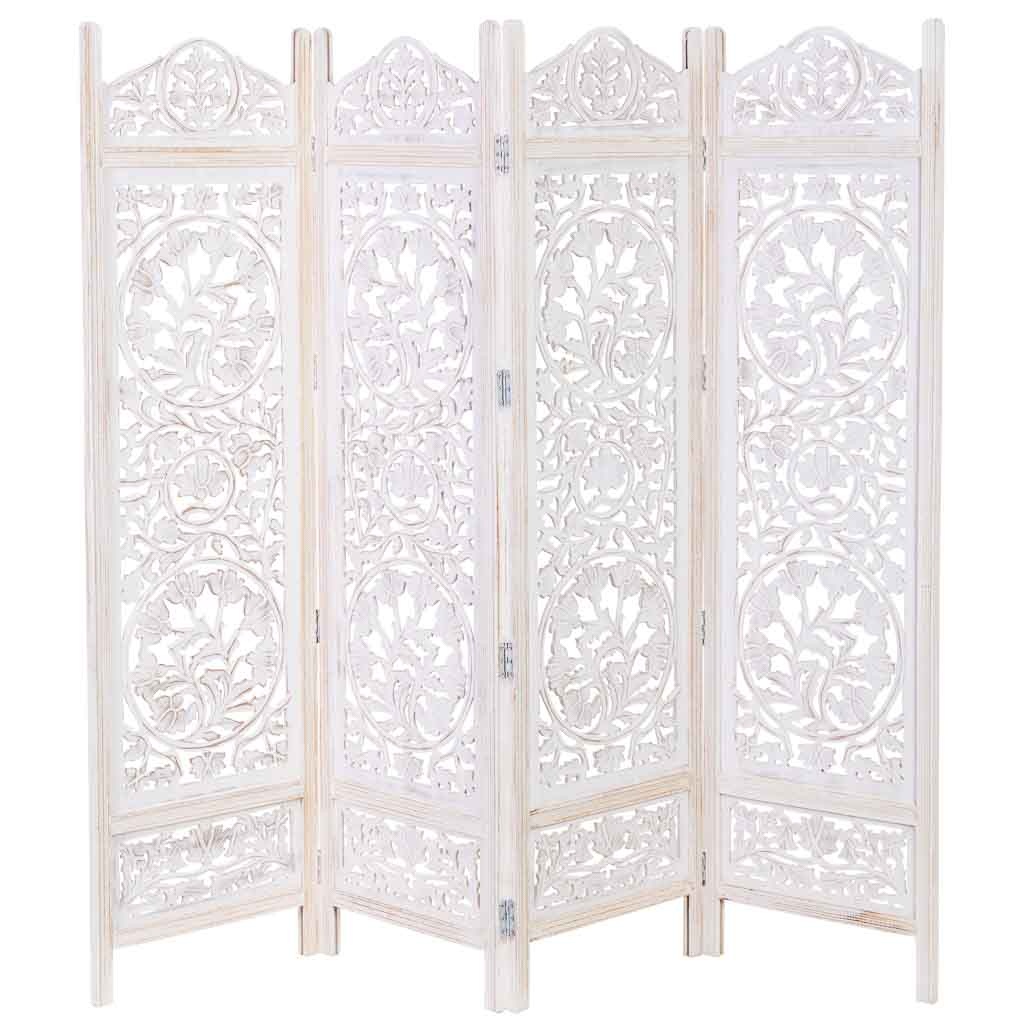 Wonderlust Deco - Biombo de madera tallado a mano 50(x4) x 3 x 183h cm Blanco 50(x4) x 3 x 183h cm