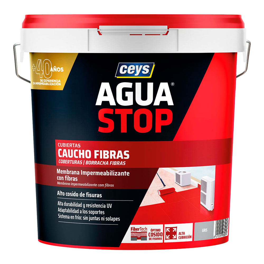 Aguastop Caucho Fibras Gris 20kg - Impermeabilizante y Reforzante
