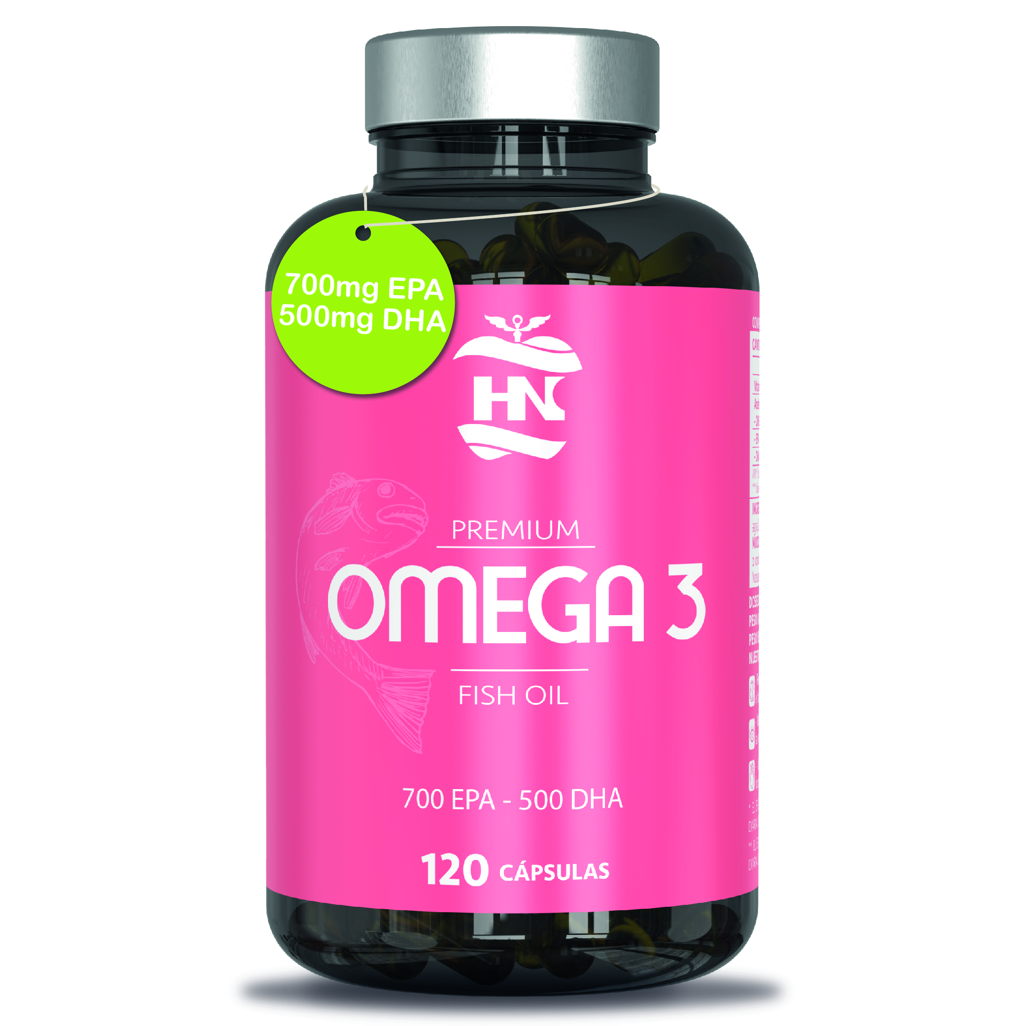 HN Healthy Nutrition - Omega 3 Capsulas 2000 mg a Base de Aceite de Pescado Omega3-120 Perlas Blandas de Acidos Grasos Omega 3 700mg EPA - 500mg DHA Alta Concentracion EPA – DHA con Vitamina E 120 Cap. (1 Bote)