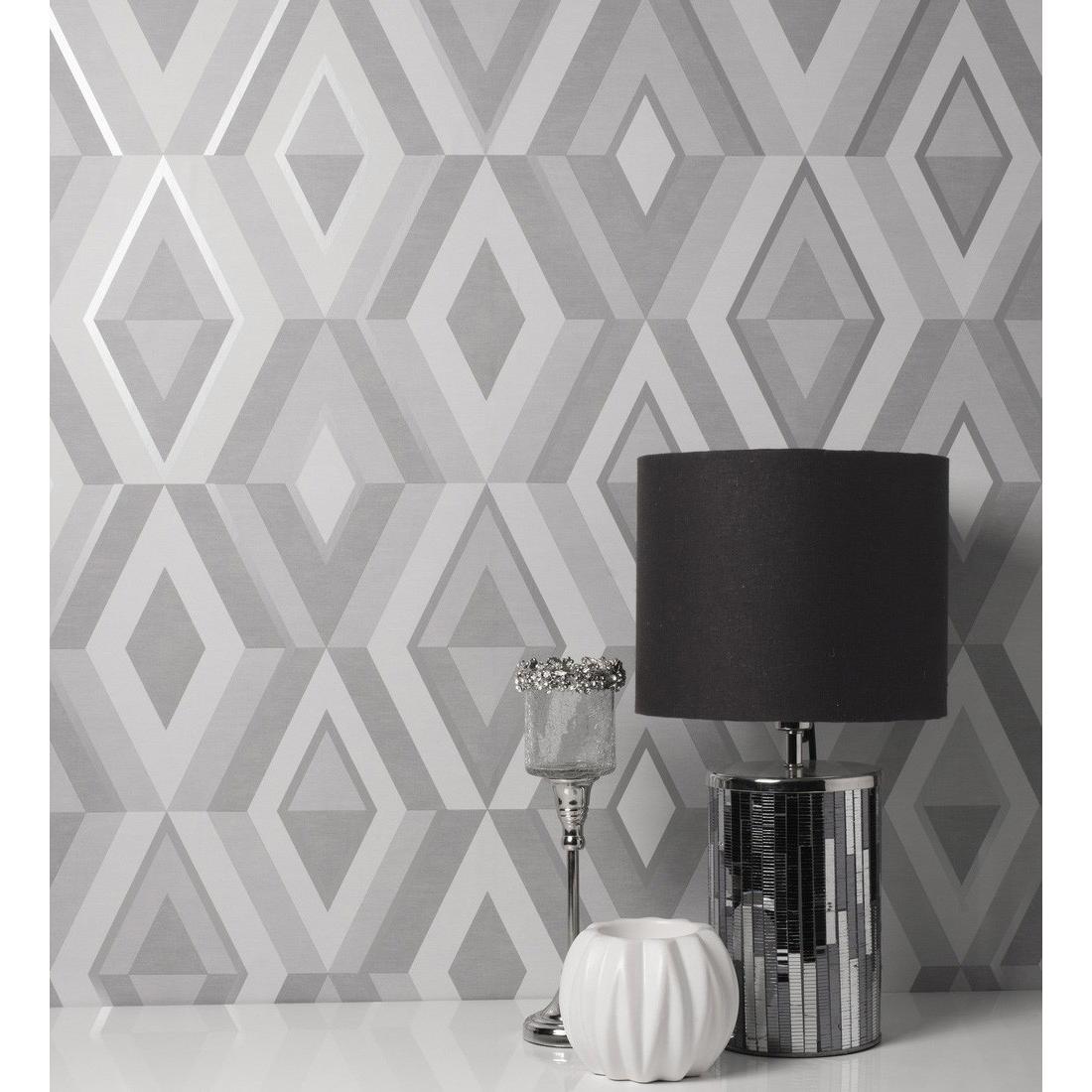 Papel pintado lavable geométrico moderno con detalles metalizados - Diamond Palace 680907 de GAULAN - Rollo de 10 m x 0,53 m