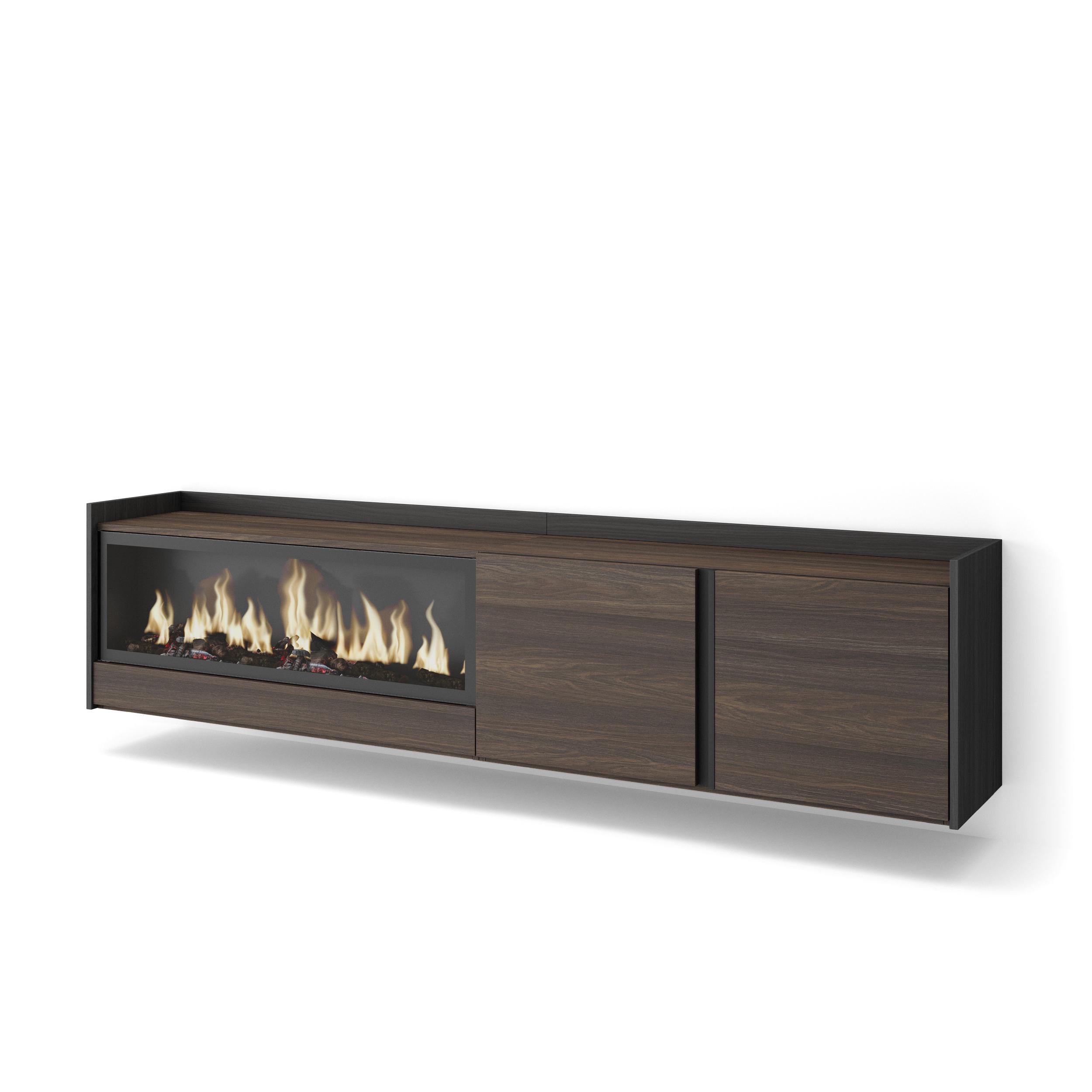 Mueble TV, Televisión, 212x35x50cm, Para TV hasta 80", Chimenea eléctrica XXL, Colgado, Suspendido