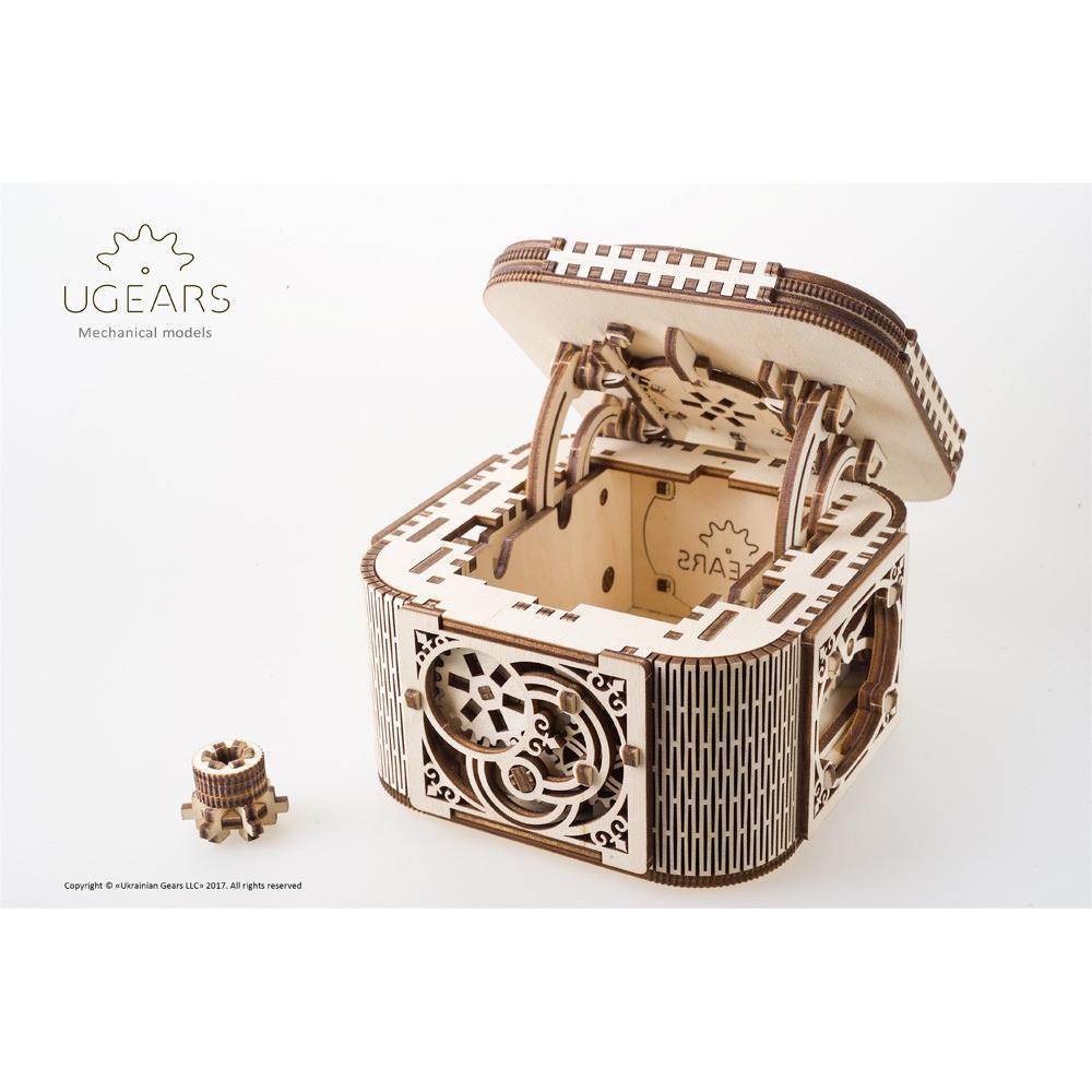 Cofre Treasure Box de UGears modelo 70031. Maqueta mecánica montaje sin pegamento