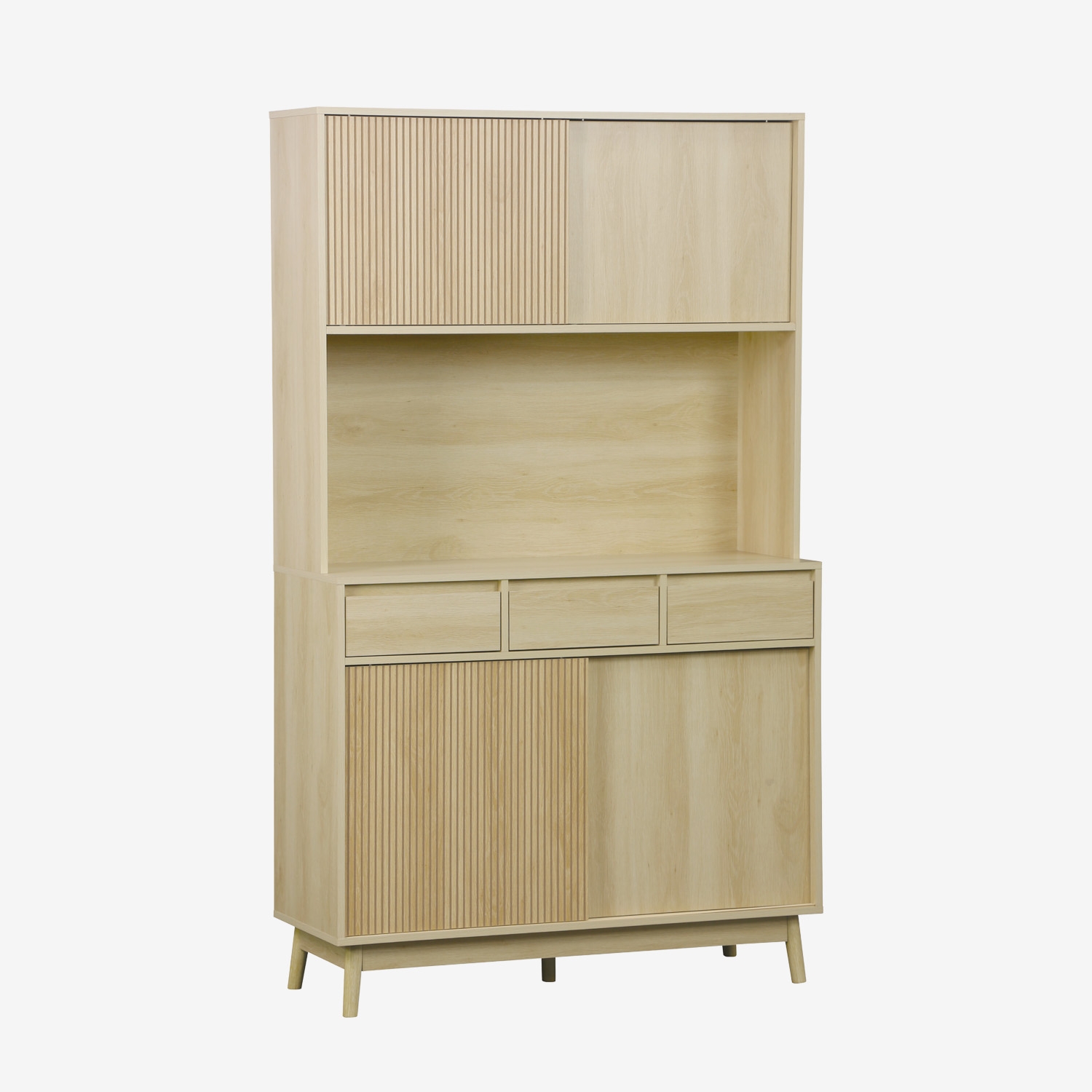 sweeek - Aparador decorado en madera 4 puertas 3 cajones, 110cm , Linear , 110x40x185