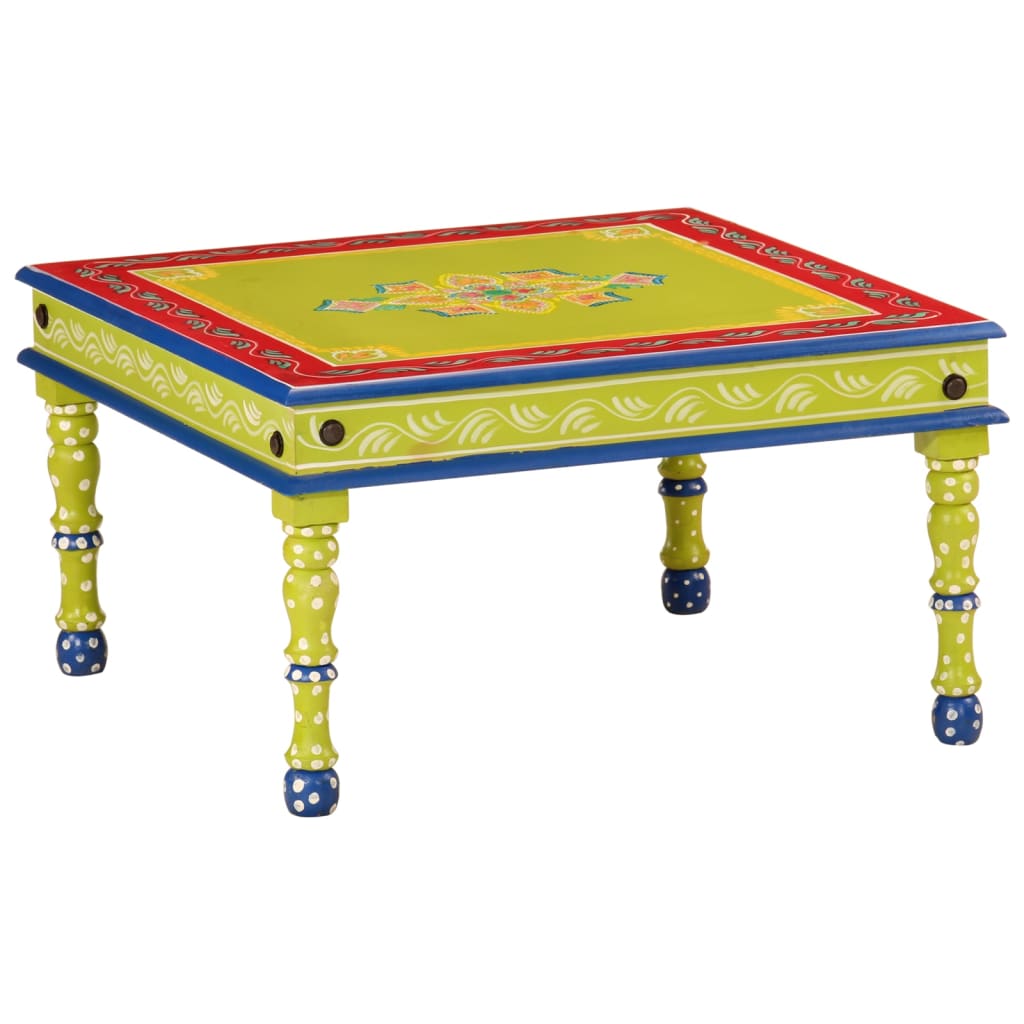 vidaXL Mesa de centro madera maciza de mango pintada a mano en color Rosa/Verde/Tuquesa | estructura resistente ideal para salón dormitorio o estudio