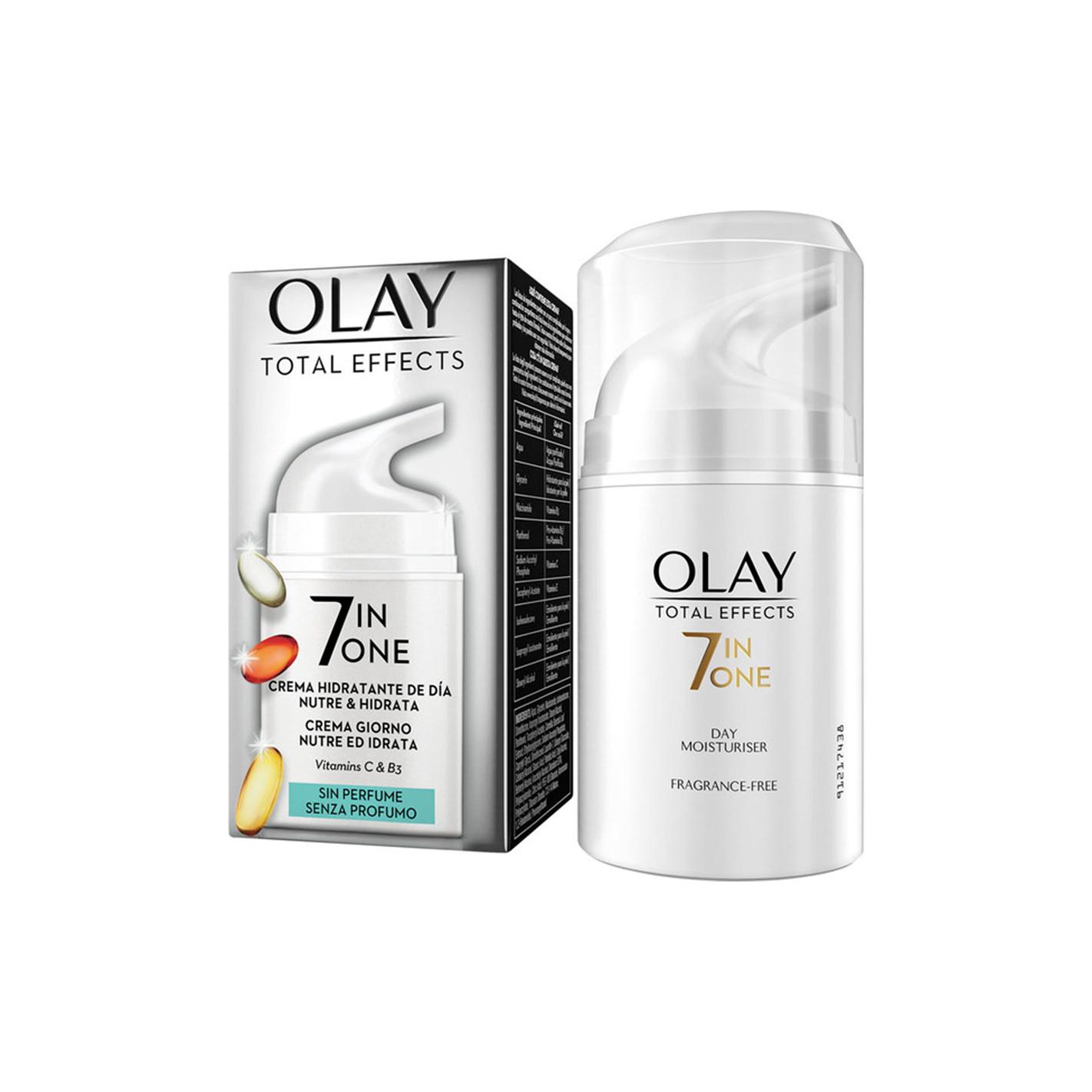 Olay - Crema hidratante facial antiedad TOTAL EFFECTS sin perfume, con 7 efectos anti-envejecimiento para reducir arrugas y poros, ideal para pieles sensibles y unificación del tono