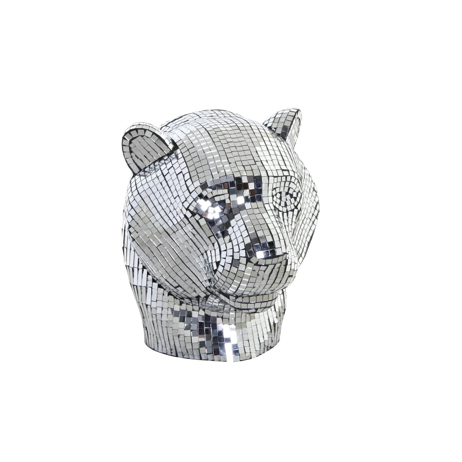 FIGURA RESINA 31X31X32 LEOPARDO CROMADO PLATEADO FD189944