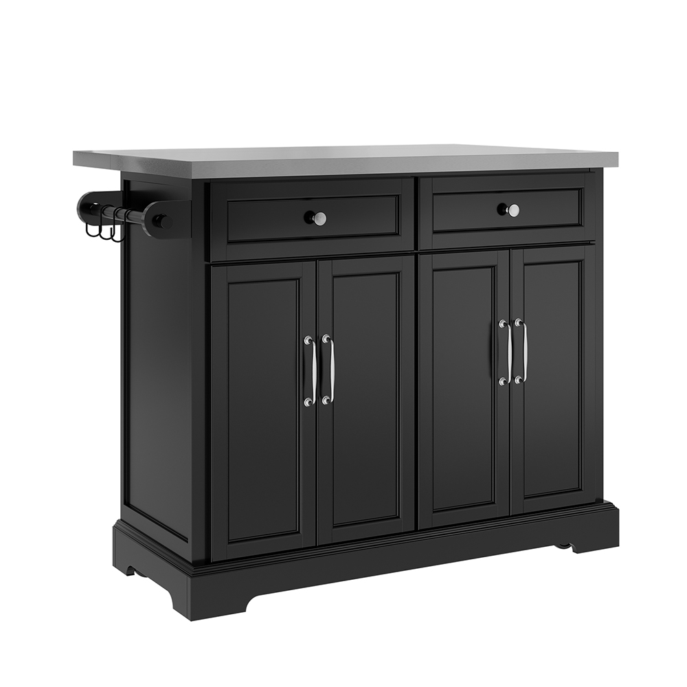 SoBuy Carro de Cocina Negro con 2 Cajones y 4 Puertas, MDF, Acero Inoxidable, 115×71×93 cm