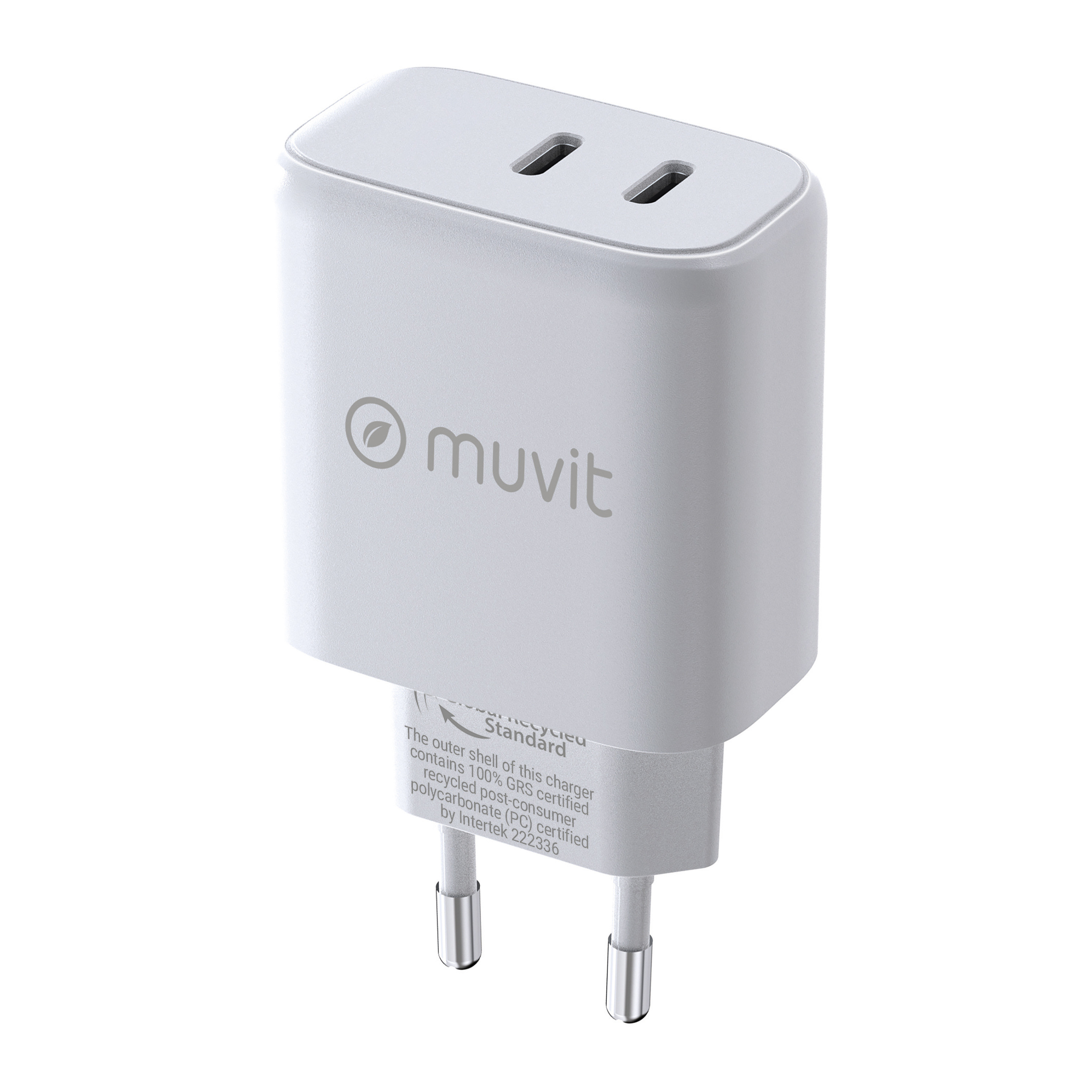 Muvit for change cargador de pared 1 tipo c pd 45w + 1 tipo c pd 20w blanco
