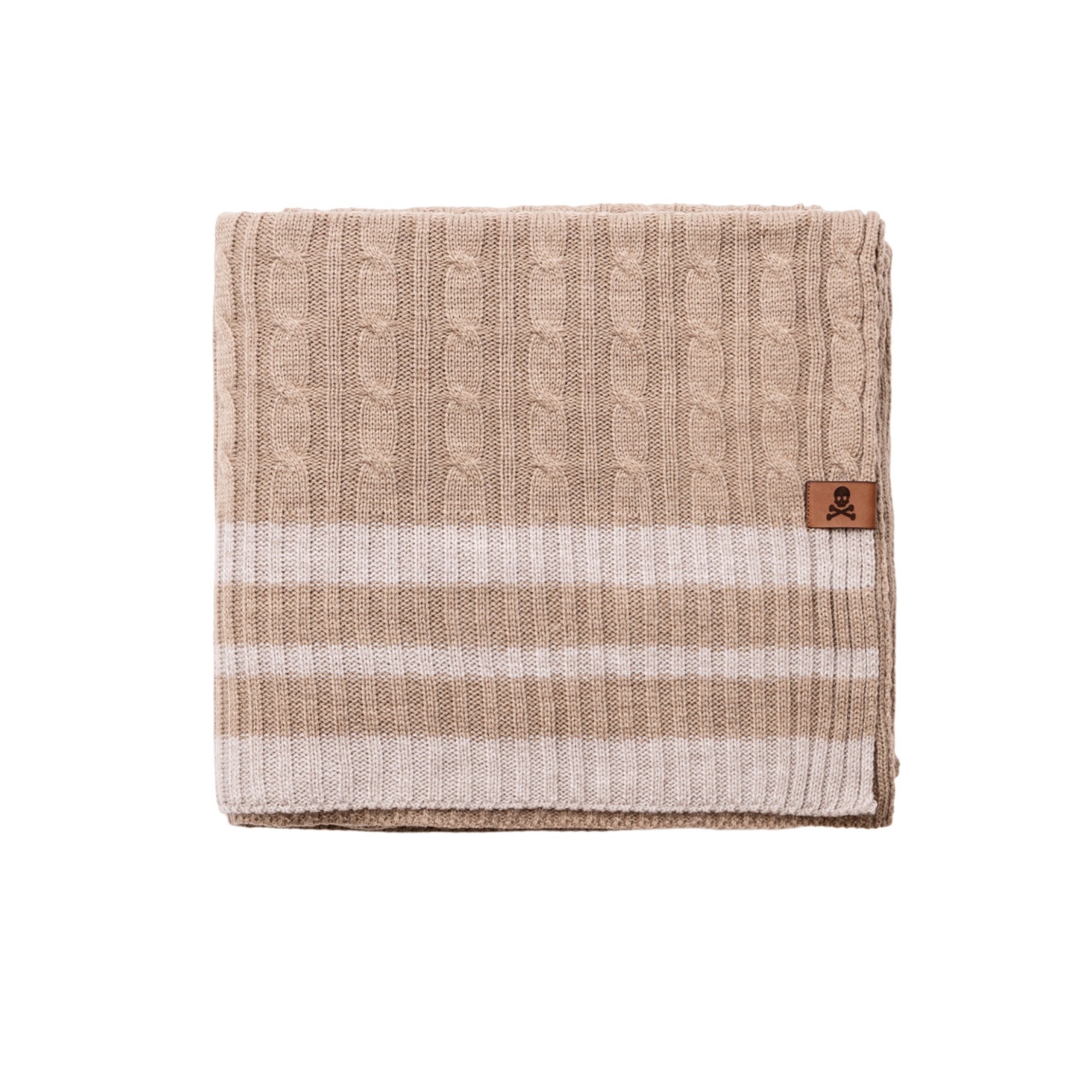 Manta punto de ochos 140x190cm 100% acrílico 200GSM marrón con rallas beige Scalpers Home