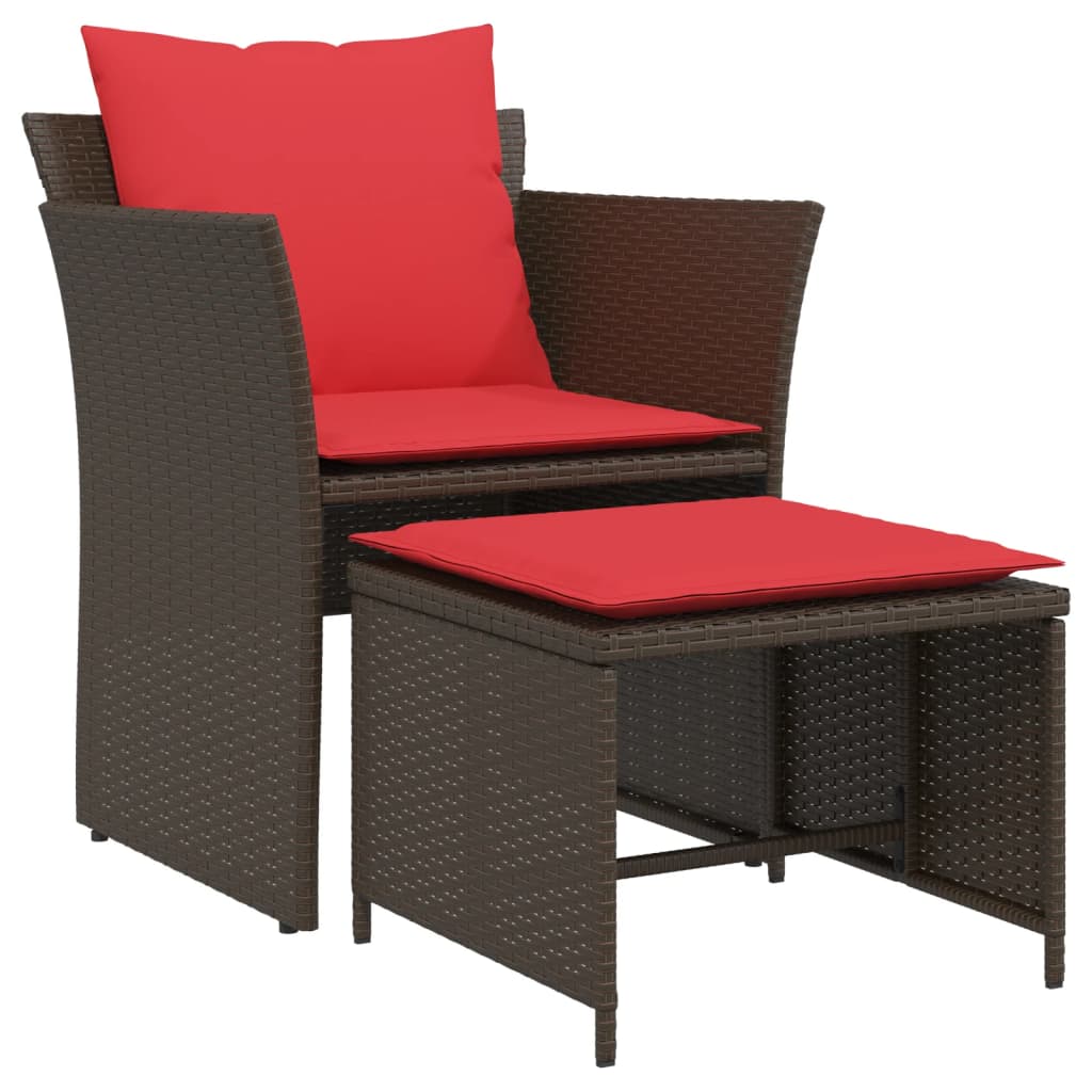 vidaXL Sillón de jardín con reposapiés ratán sintético marrón