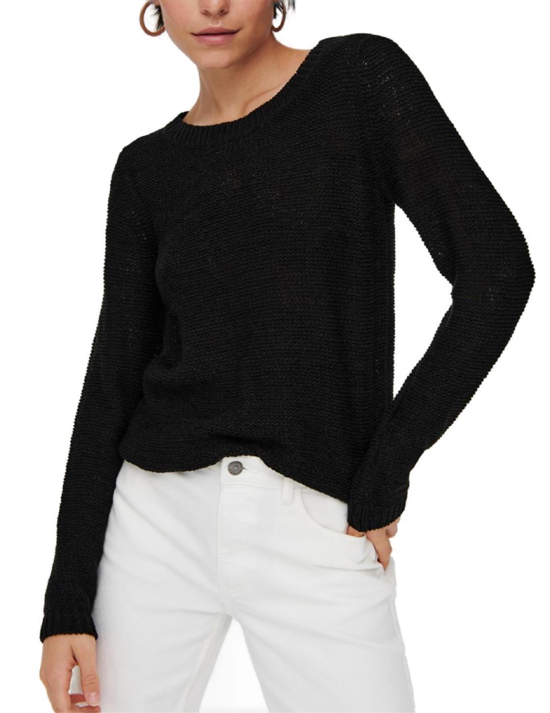 Only Jersey Geena Noos Negro Mujer Punto Calado Cuello Redondo Bajo Asimétrico